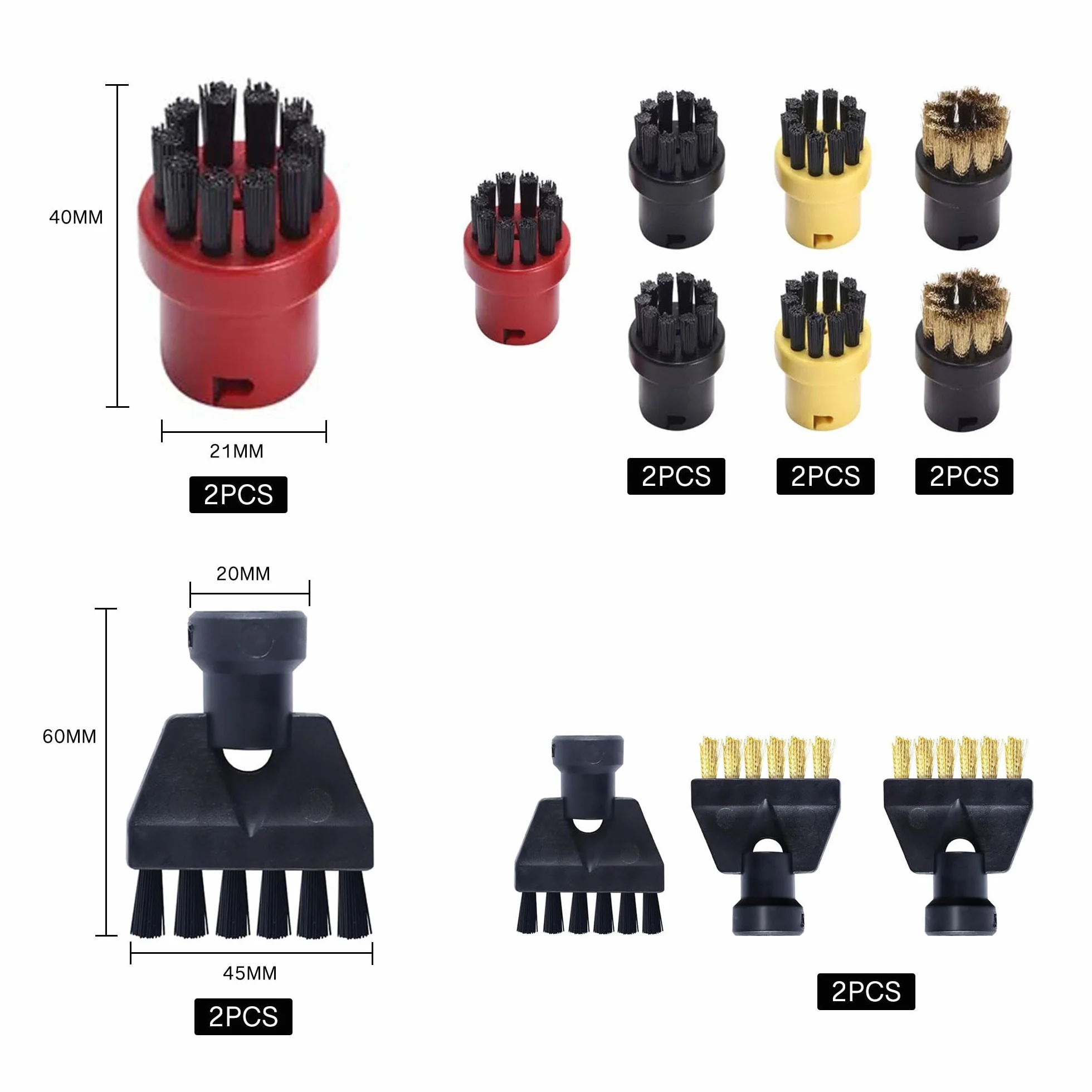 12 sztuk akcesoriów do czyszczenia parowego do Kärcher SC1/SC2/SC3/SC4/SC5 z 8 okrągłymi szczotkami + 4 płaskimi szczotkami do kuchni, mebli, łazienki, dywanów