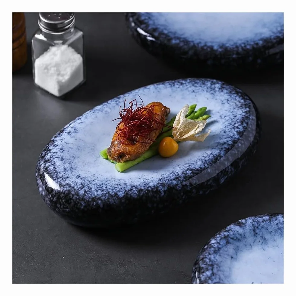 Talerze obiadowe, ceramiczny talerz do steków, wzór z bruku, danie deserowe sushi, zastawa stołowa do restauracji, elegancka zastawa stołowa do serwowania, idealna do użytku domowego lub