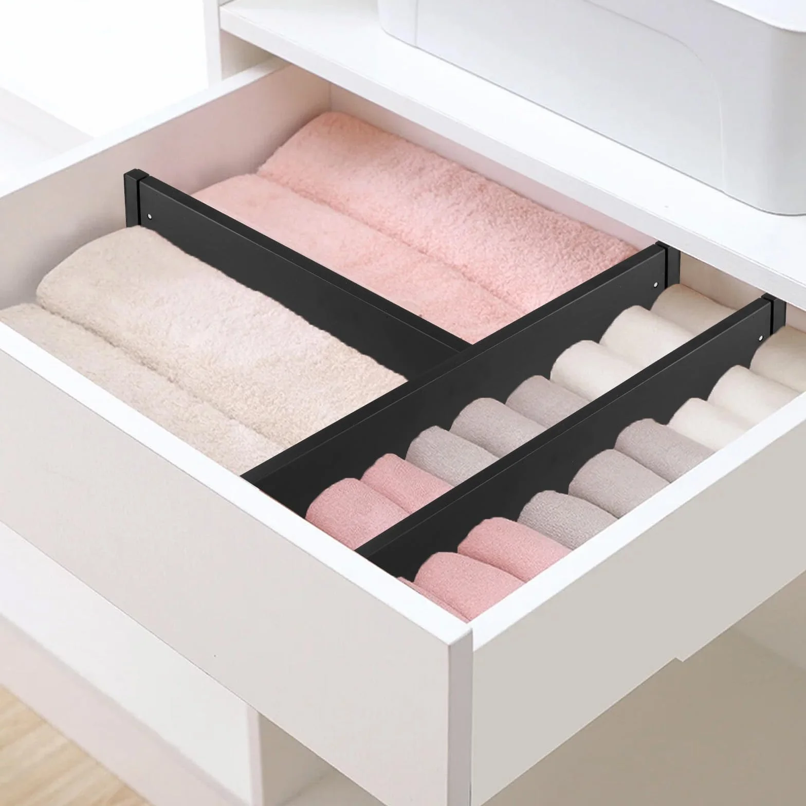 SINJEUN 6-częściowy zestaw separatorów do szuflad regulowane 43-56 cm bambusowe organizer