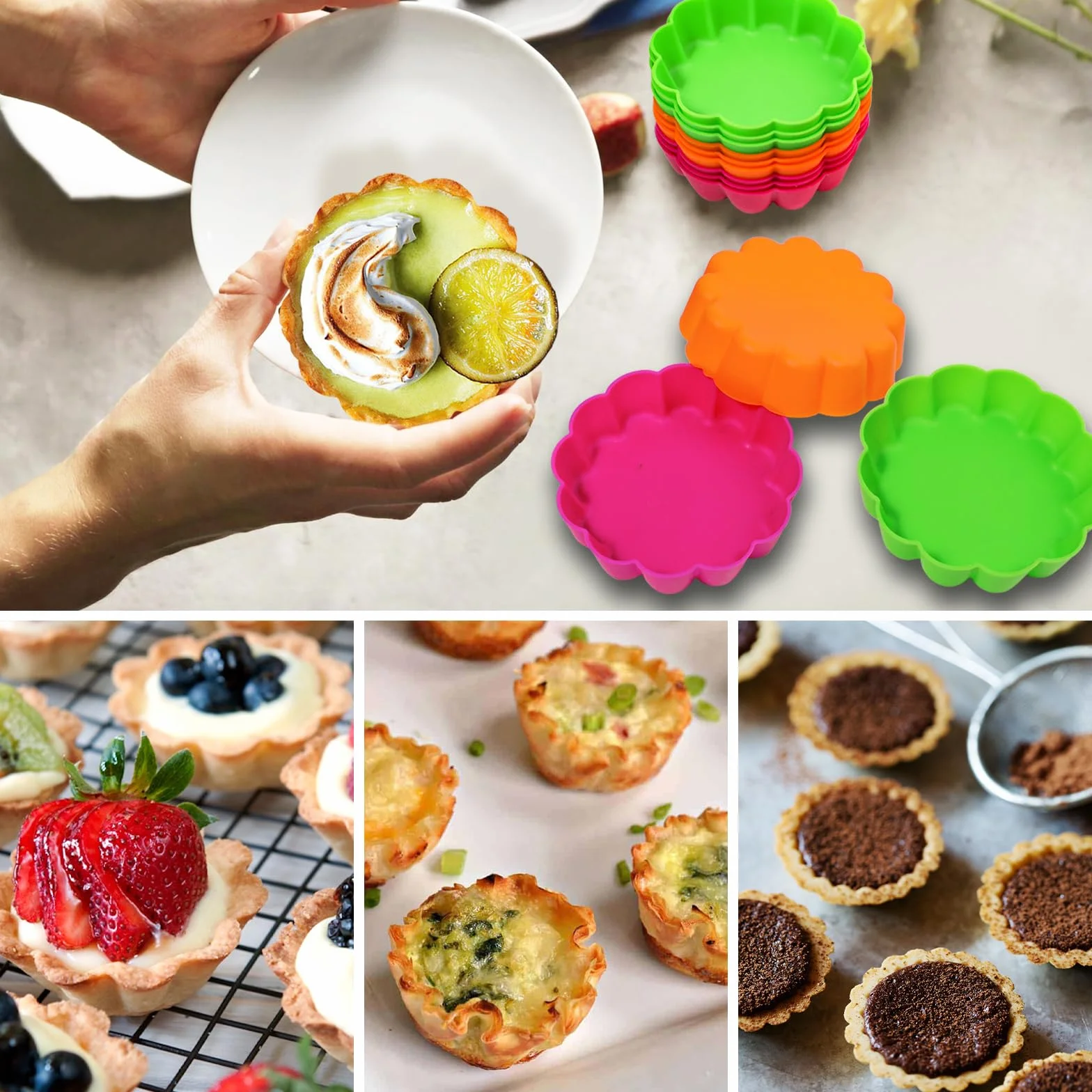 webake Silikonowa forma do mini tarty, 12 sztuk, 8 cm, forma do tortów, tortów owocowych, quiche, do małych ciast, na tort, blacha do pieczenia