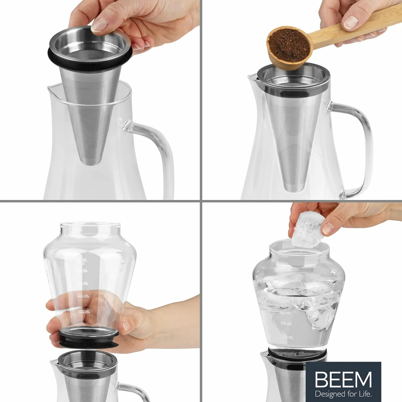 Beem Cold Drip zaparzacz do kawy na 0,5 l szkło borokrzemowe/stal szlachetna srebrno-przezroczysty, wymiary: 14 cm x 12,5,5,cm x 33,4 cm, 03075