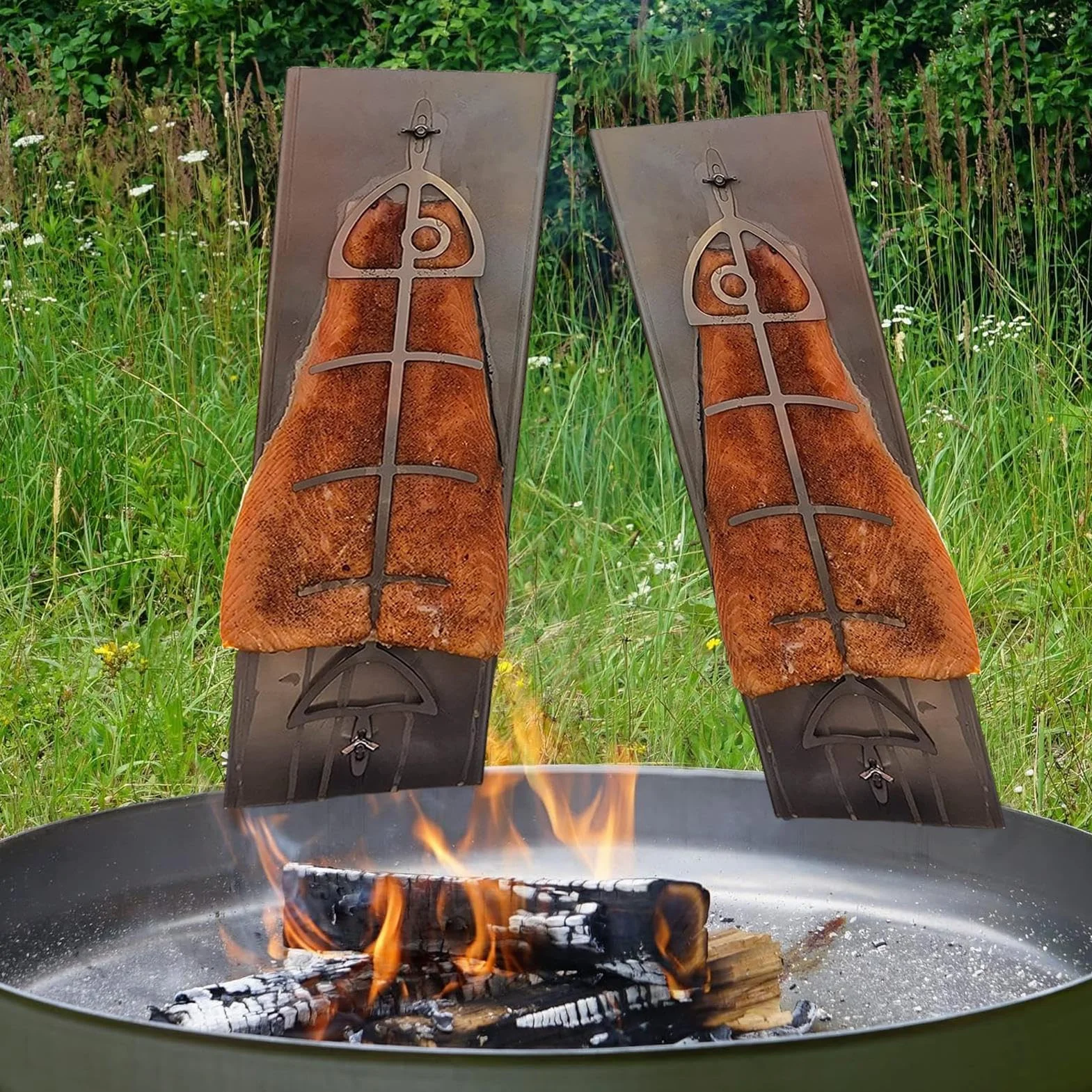 Uchwyt Na Ryby Płomień bezpieczna gładka deska do akcesoria BBQ | Płaski ruszt na grillowanego łososia i ryb Naczynia kuchenne Deska Grillowa Akcesoria BBQ Na Ryby Piknik Patio I Trawnik