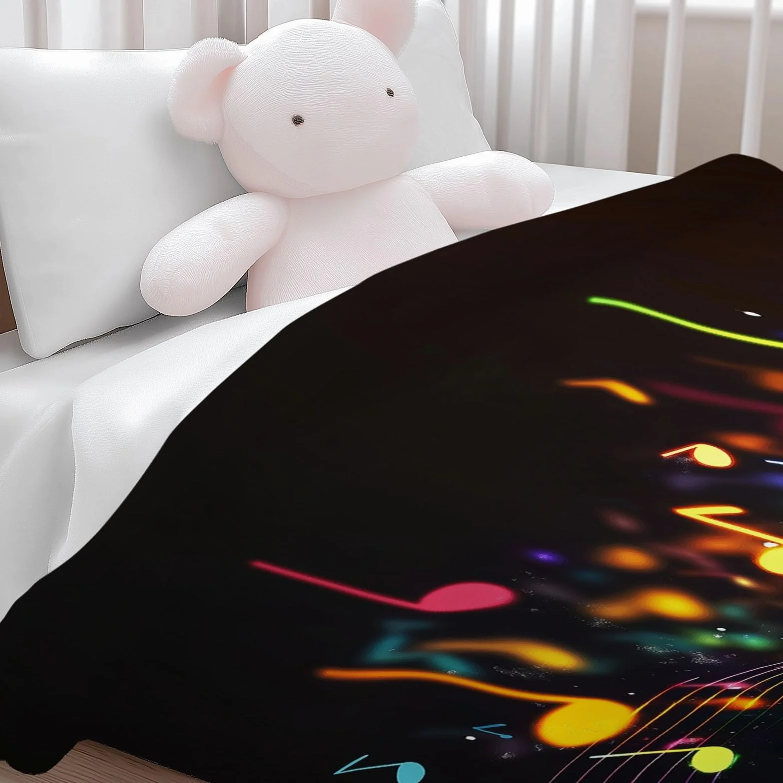 Flanelowy koc 220 x 240 cm Nuty nowoczesna muzyka z pojedynczymi liniami, narzuta na sofę i łóżko, narzuta na łóżko 2-osobowe, miękka flanela, czarny
