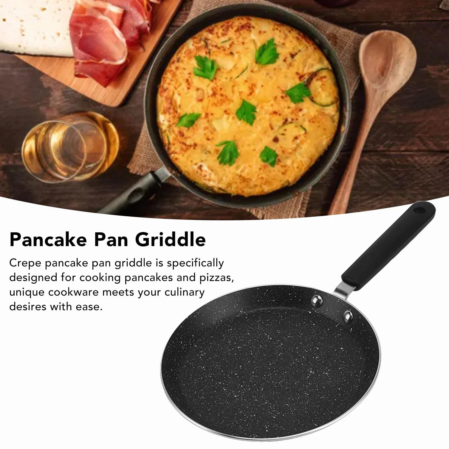 Tissting Patelnia do naleśników, 15 cm, 20 cm, stop aluminium, nieprzywierająca patelnia Dosa z plastikowym uchwytem, okrągła płaska patelnia do kuchenki indukcyjnej, kuchenki gazowej (20 cm)