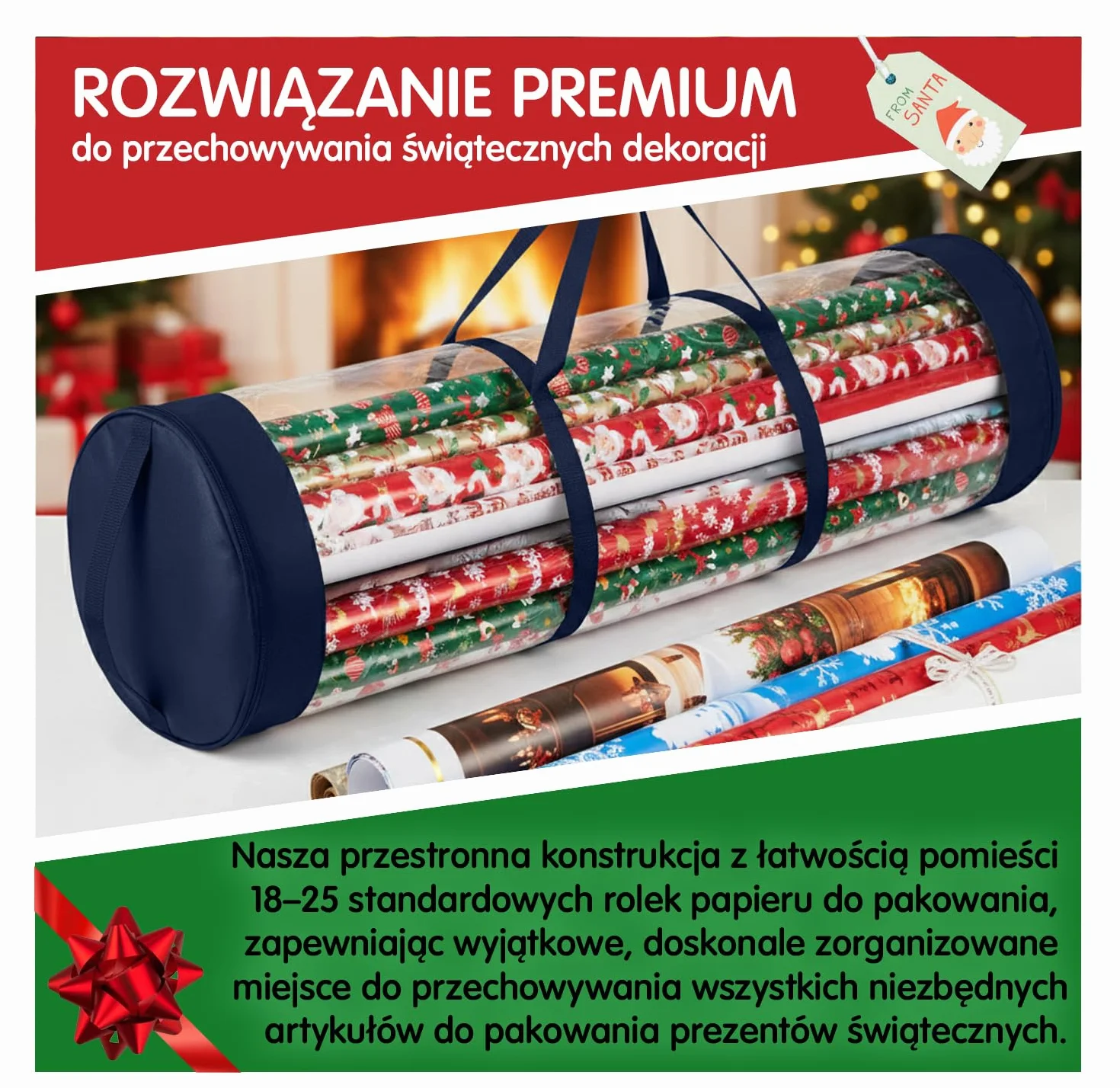 Torba do Przechowywania Papieru Urodzinowego - Cylindryczny Organizer z Zamkiem i Wzmocnionymi Uchwytami - Mieści 18-25 Rolek - Odporna na Rozdarcia Pokrowiec na Papier - od Mobi Lock