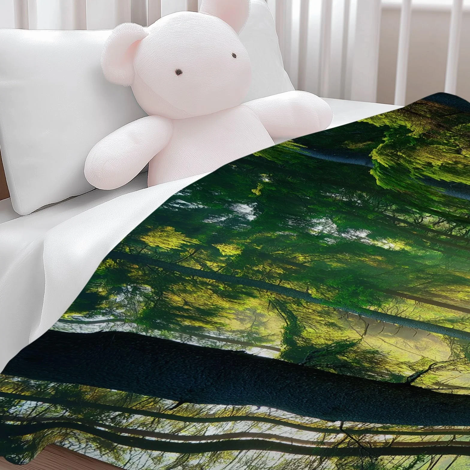 Koc polarowy flanelowy Natura las Słońce Polar, narzuta na sofę, przytulny koc, 2-osobowy koc na łóżko w kratę zimowy, 220 x 240 cm Żółty Zielony