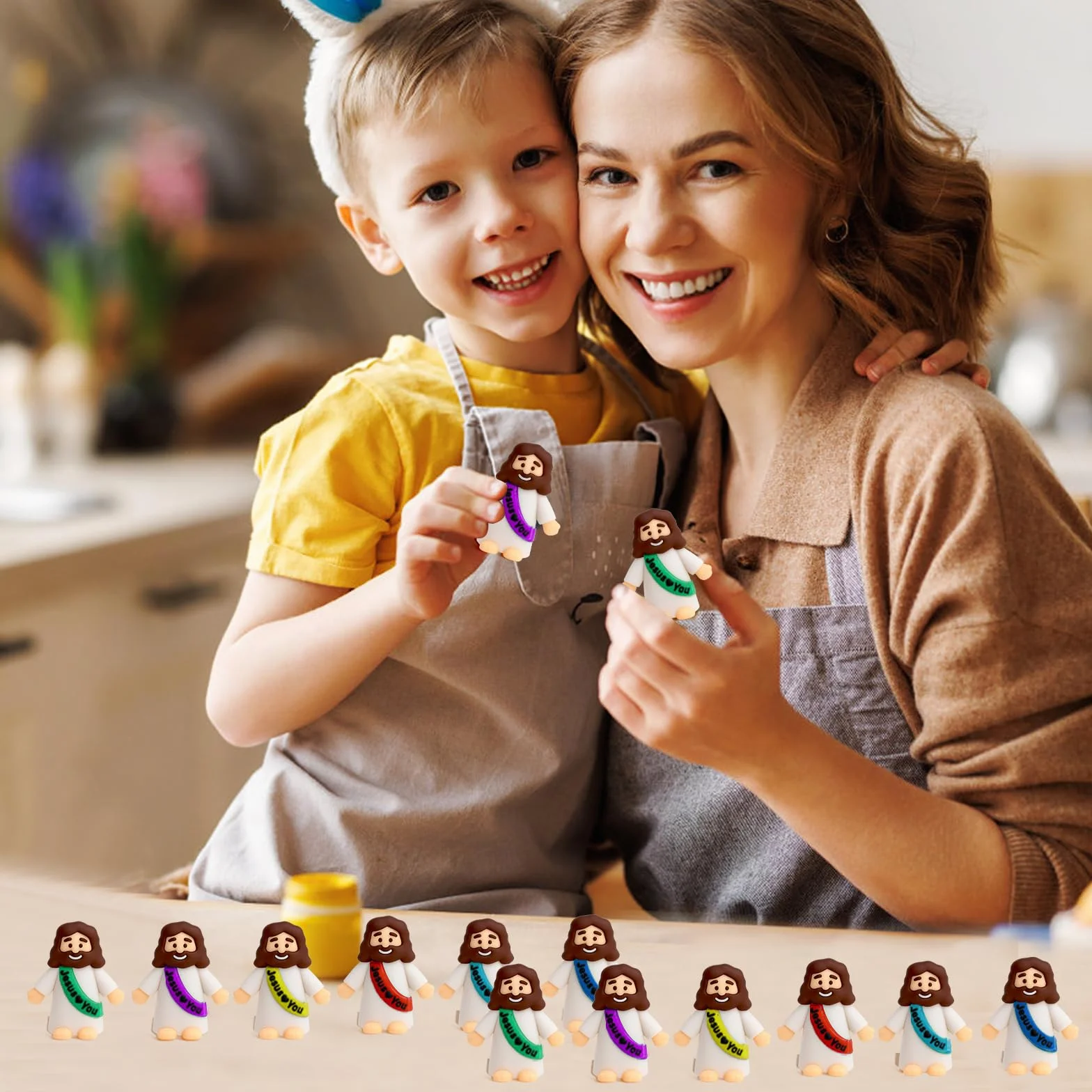 DAWRIS 30 sztuk mini figurek Jezusa zabawki chrześcijańskie, ozdoby wielkanocne, prezenty na chrzest, Boże Narodzenie