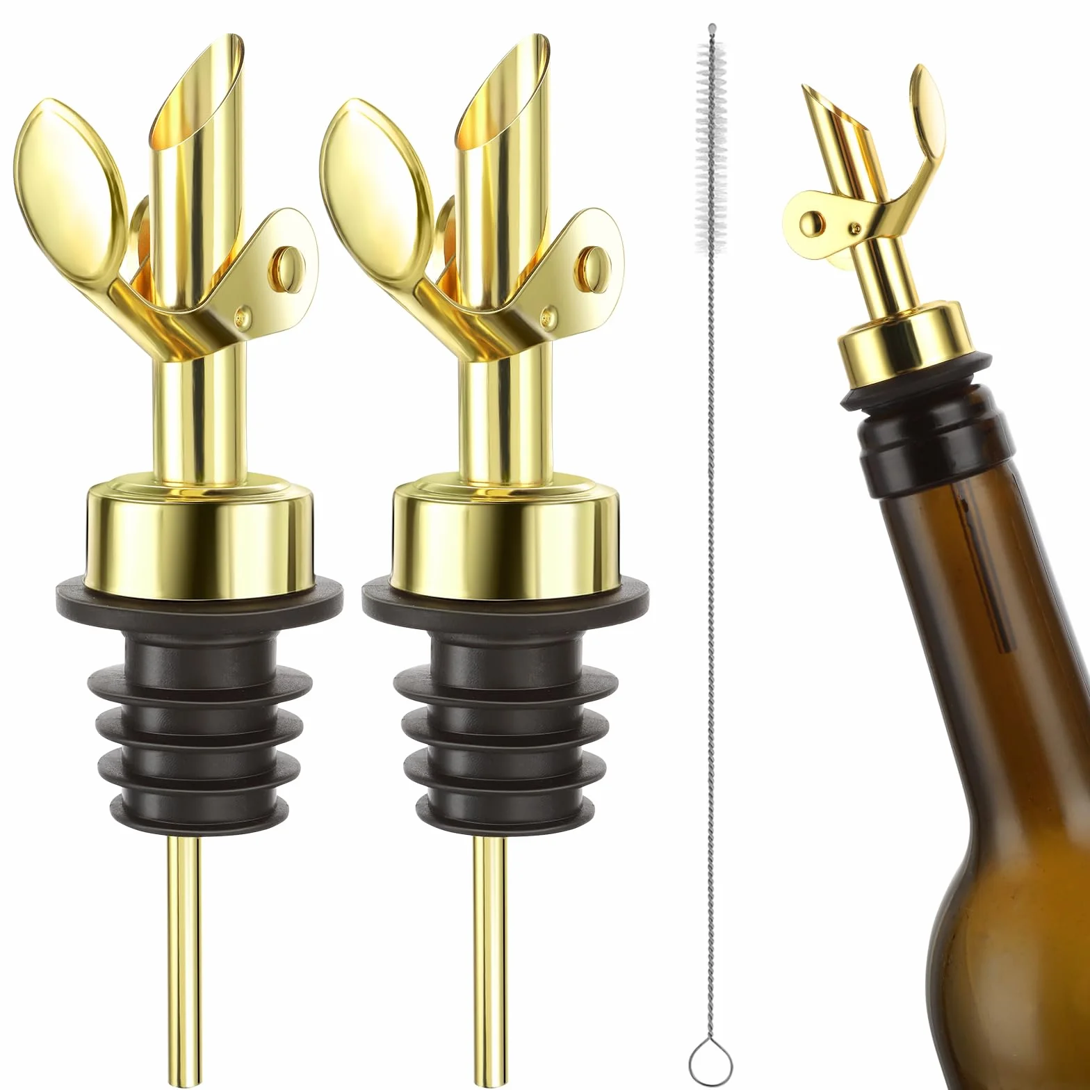 Mabor Nalewacze do butelek alkoholu, nalewacze do alkoholu (złote), konstrukcja samozamykająca, materiał klasy spożywczej, dozownik nalewacza do whisky, wylewki barowe do nalewania płynu, oliwy z