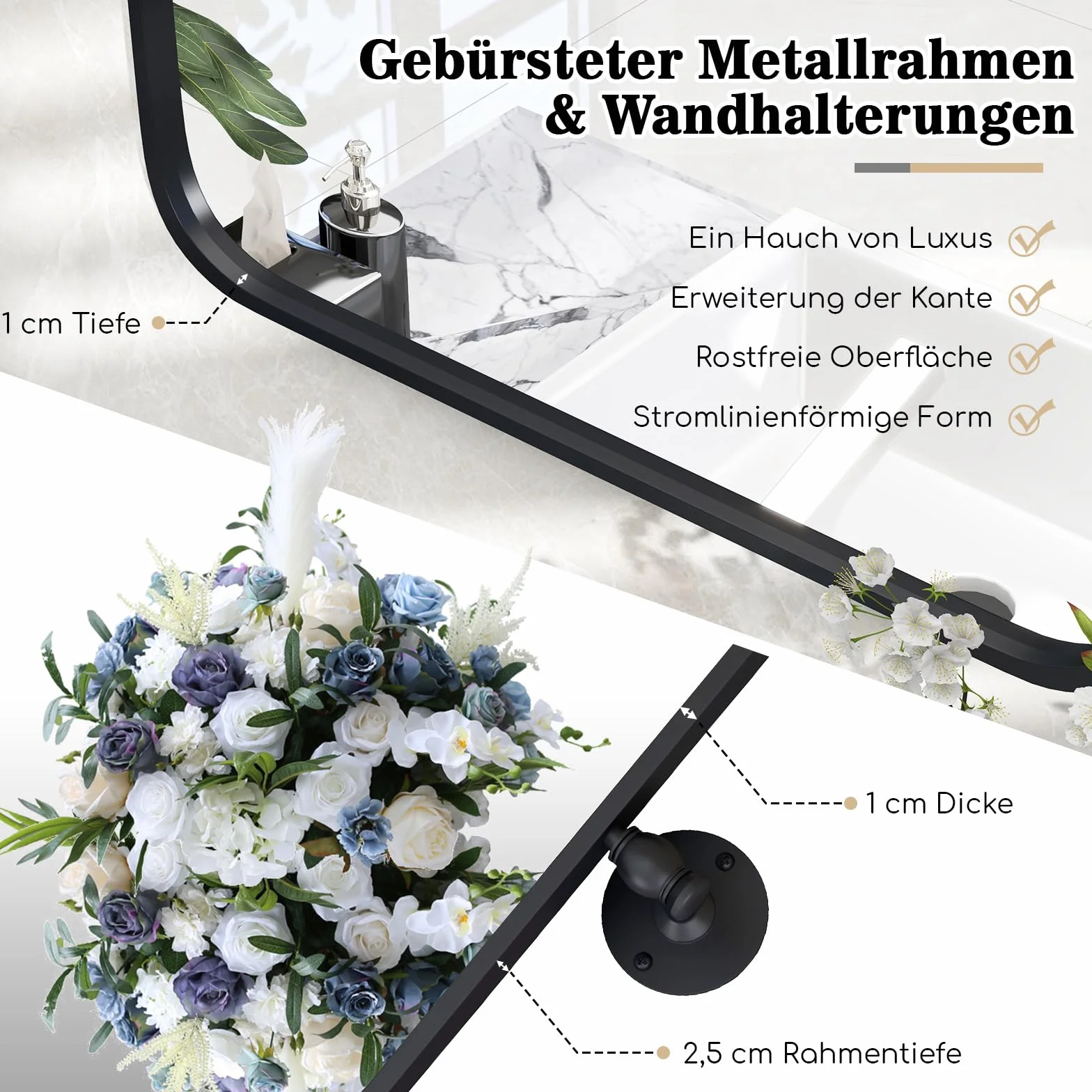COSTWAY 76,5 x 56 cm metalowe lustro ścienne, uchylne lustro łazienkowe z uchwytem ściennym, prostokątne lustro dekoracyjne, czarne, do łazienki, salonu i dekoracji domu
