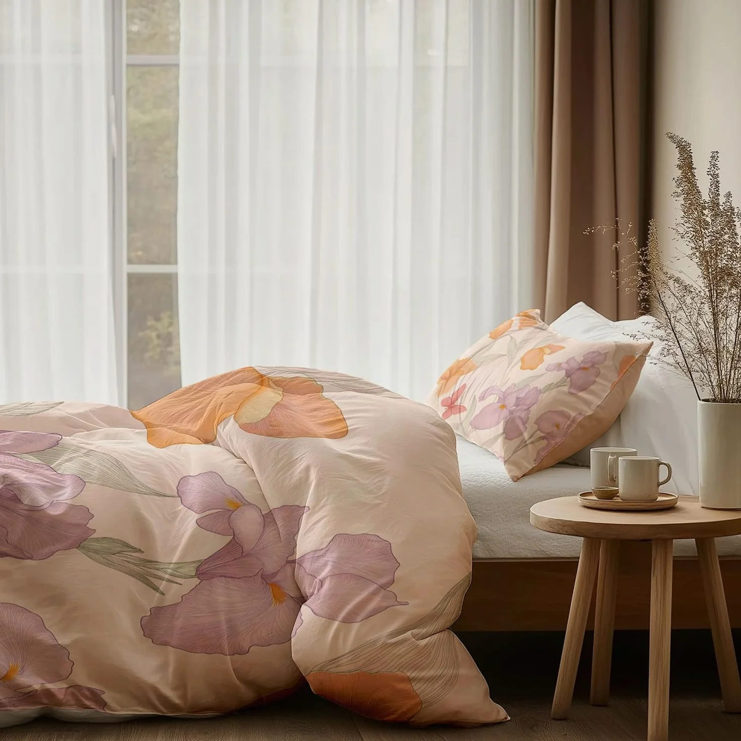 Zestaw poszewek na kołdrę różowa iris motyl pościel 230 x 220 cm zestaw pościeli z nadrukiem z parą poszewek na poduszki, miękka poszewka na kołdrę z mikrofibry z zamkiem błyskawicznym z zamkiem