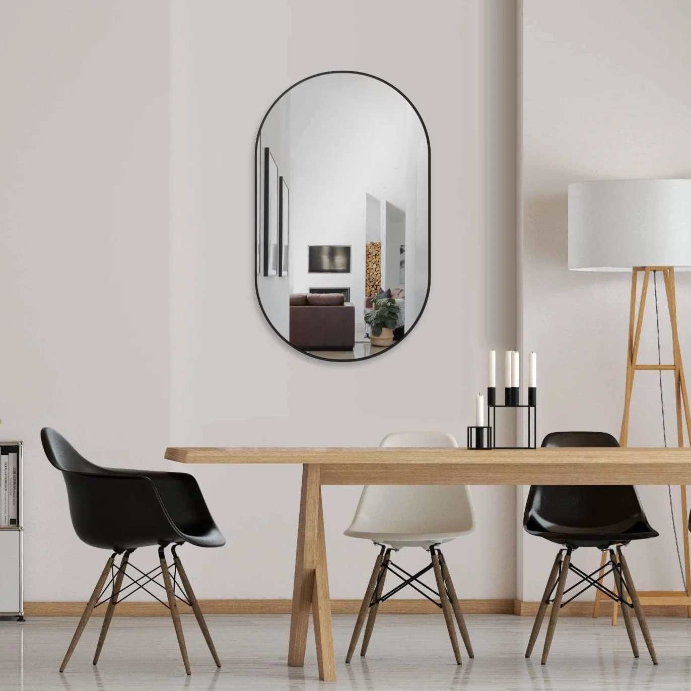 HOKO® Designerskie lustro ścienne owalne 60 x 100 cm z metalową ramą matową czarną. Możliwość montażu WYSOKIEGO i POPRZECHOWEGO Owalne lustro do łazienki, korytarza, sypialni. Lustro designerskie z