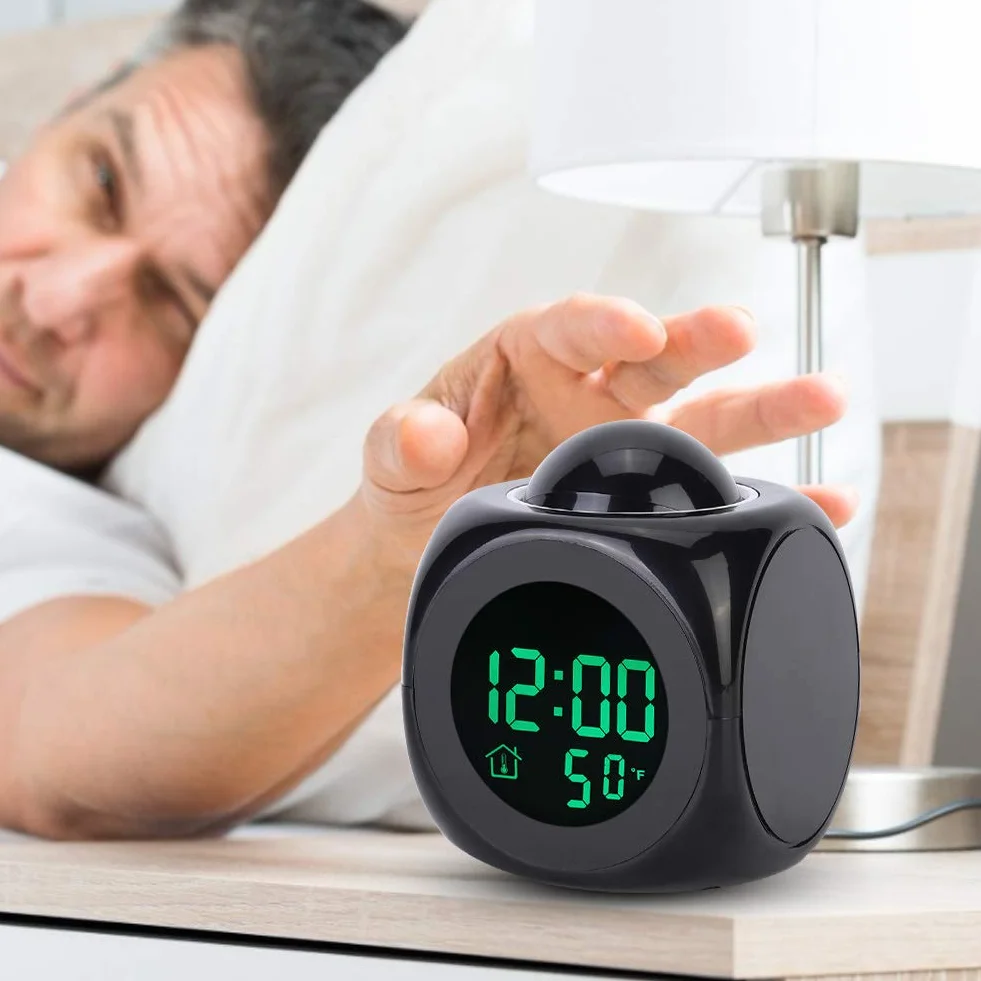 Elektroniczny budzik z projekcją, budzik cyfrowy zegar LCD, nocny z wyświetlaczem temperatury do sypialni biurowe j