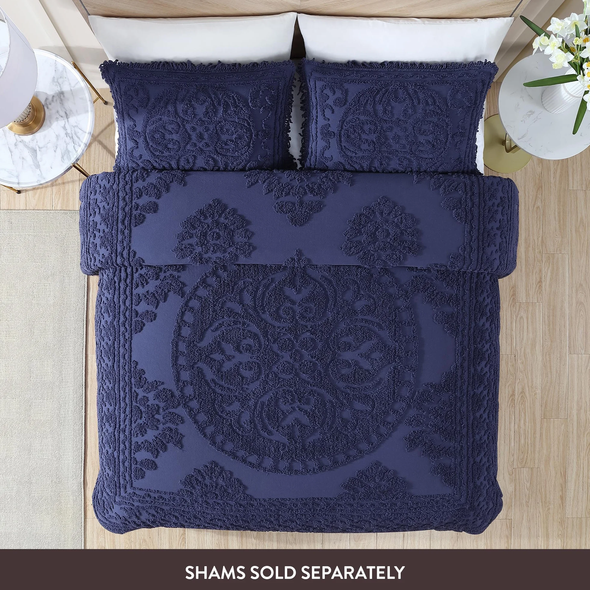 Beatrice Home Fashions Narzuta na łóżko szenil granatowy