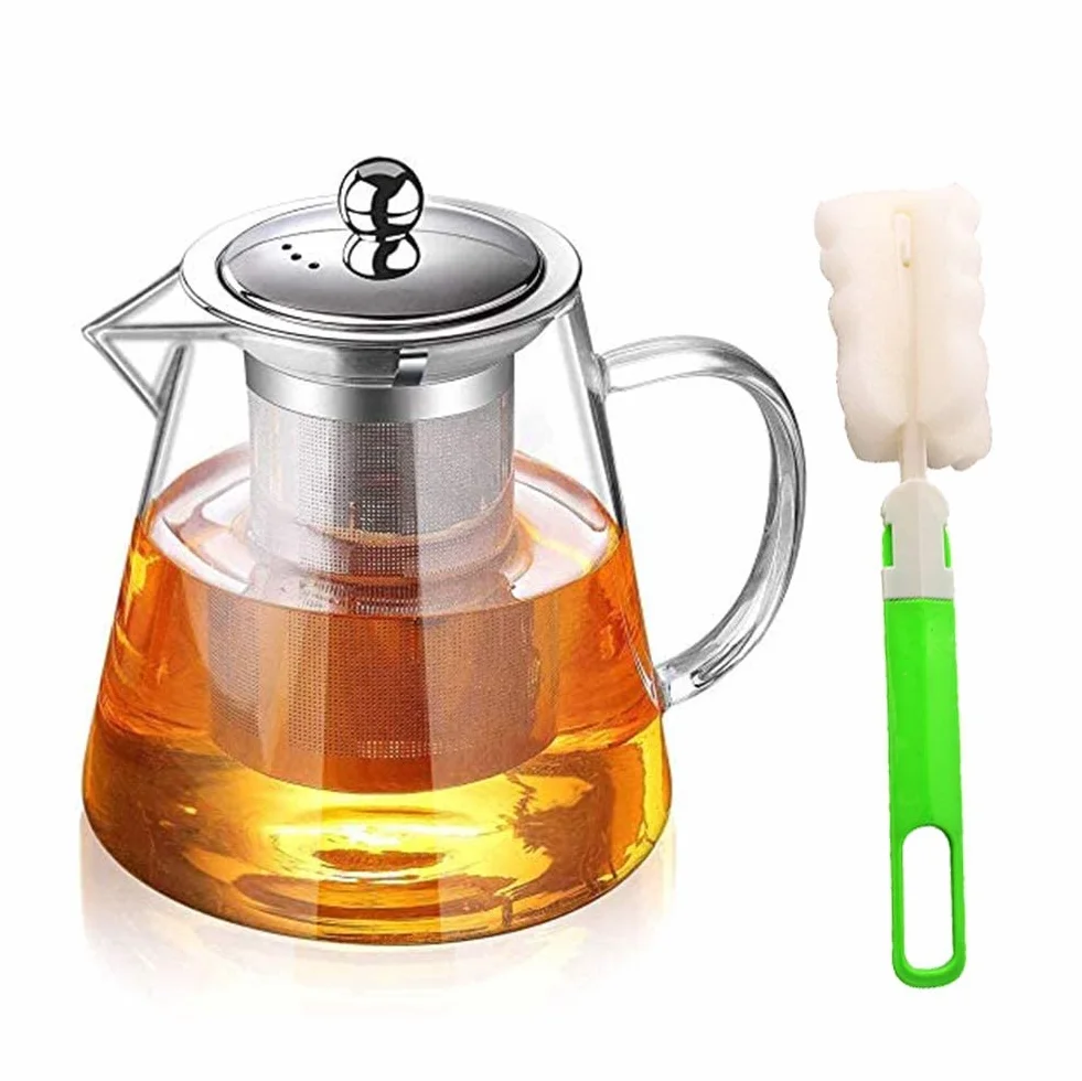 Szklany dzbanek do herbaty, 1300 ml, ze zdejmowanym sitkiem, okrągły, ze szkła borokrzemowego, przezroczysty dzbanek do herbaty sypkiej i kwitnącej, nadaje się do mycia w zmywarce