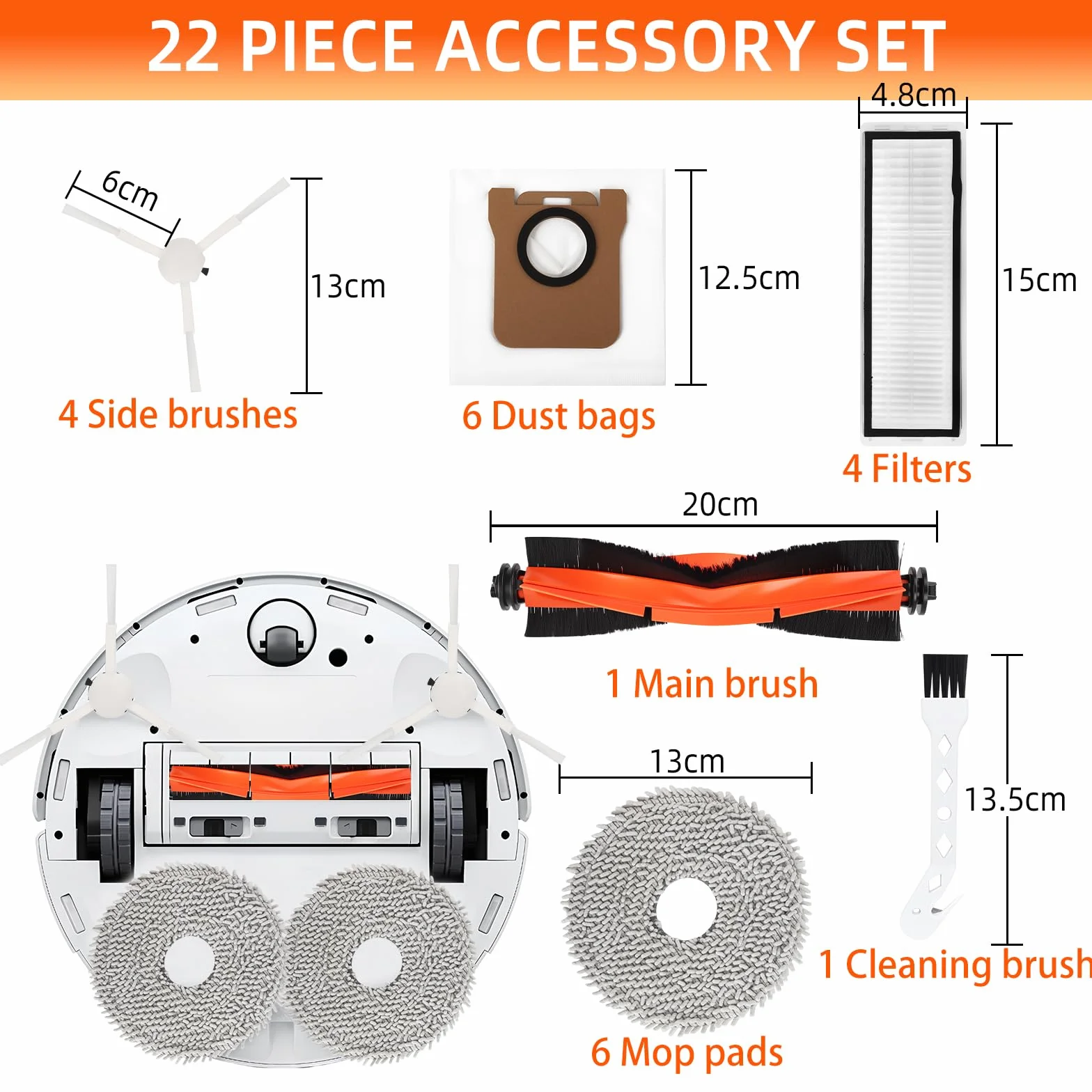 USHOP 18-częściowy zestaw akcesoriów do Xiaomi Robot Vacuum X20+/ X10+ Dreame S10 / L10s Ultra robot odkurzający