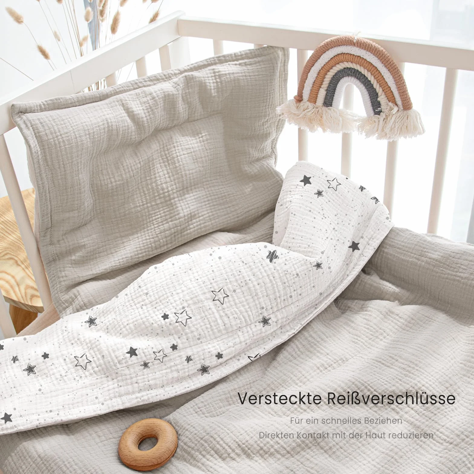 lulumoon Pościel z muślinu dla niemowląt 80x80: poszewka na kołdrę 80x80 + poszewka na poduszkę 35x40cm z bawełny Oeko-TEX Standard – Lekki i komfortowy zestaw pościeli dla niemowląt i dzieci