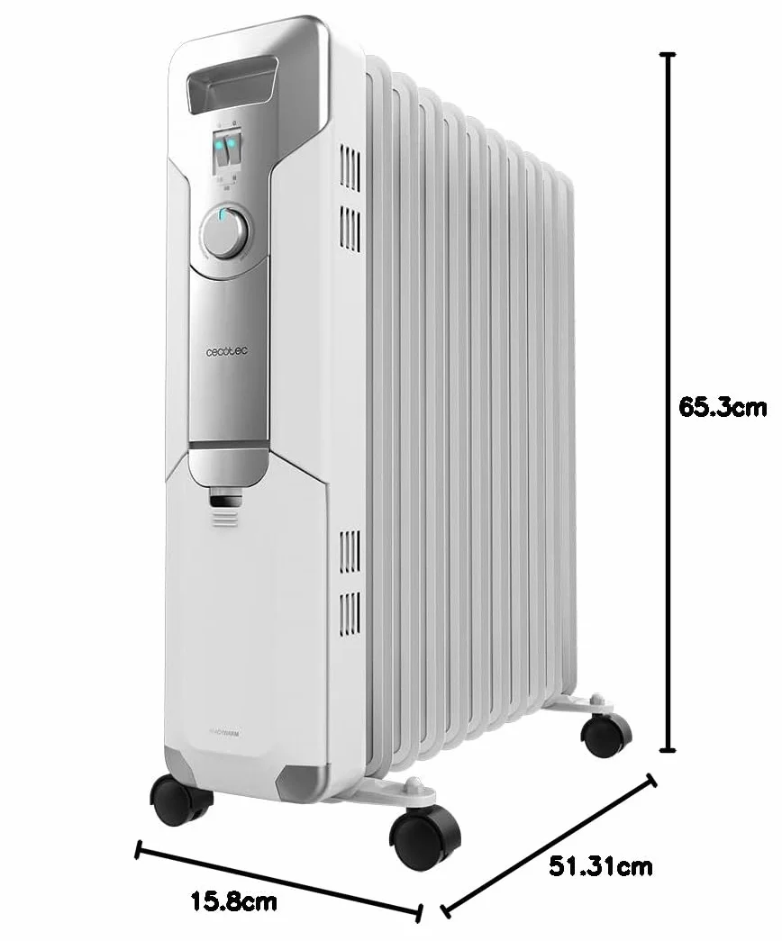 Cecotec Elektryczny grzejnik olejowy ReadyWarm 11000 Space. 11 modułów, niskie zużycie, 2500 W, 3 poziomy, uchwyt kablowy, system bezpieczeństwa, koła, 25 m2