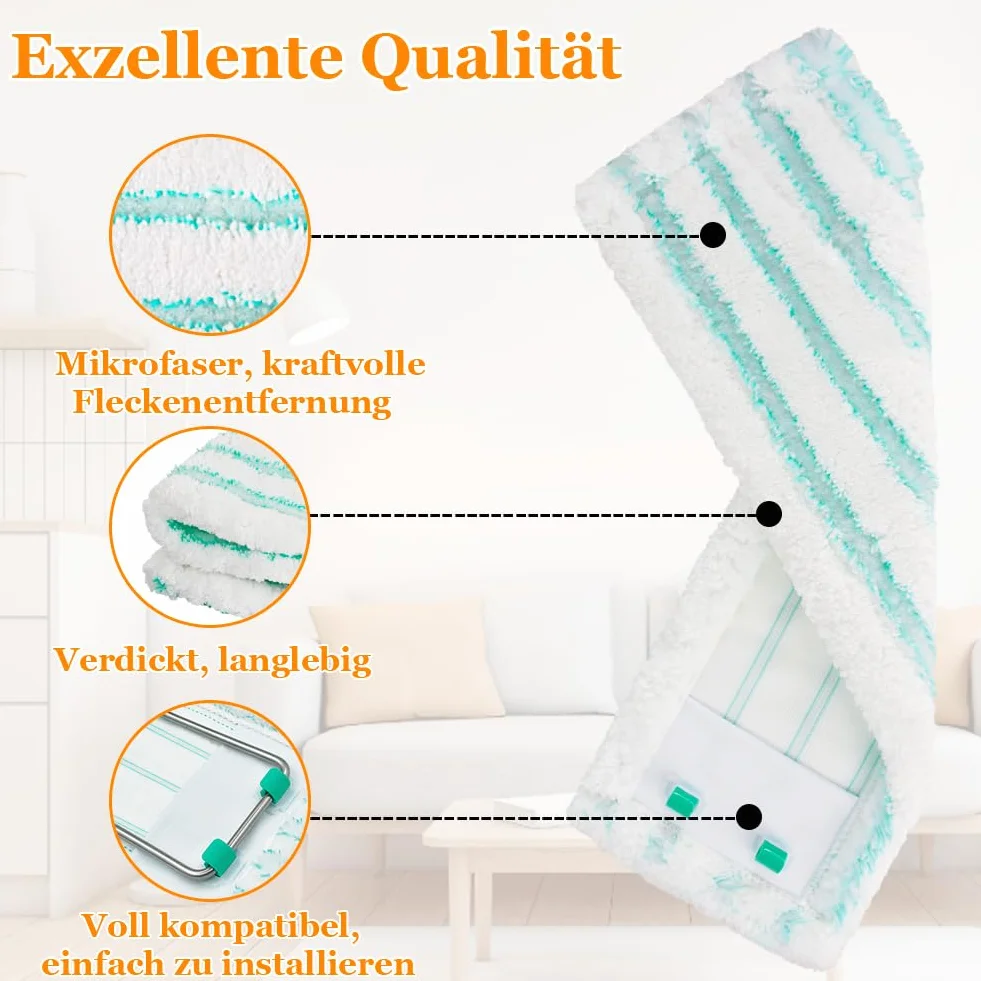 4 sztuki wymiennych nakładek do mopa dla Leifheit Profi XL Cotton Plus/Profi XL Micro Duo. Nakładki z mikrofibry do wszystkich typów podłóg, grubie o dużej chłonności wody.