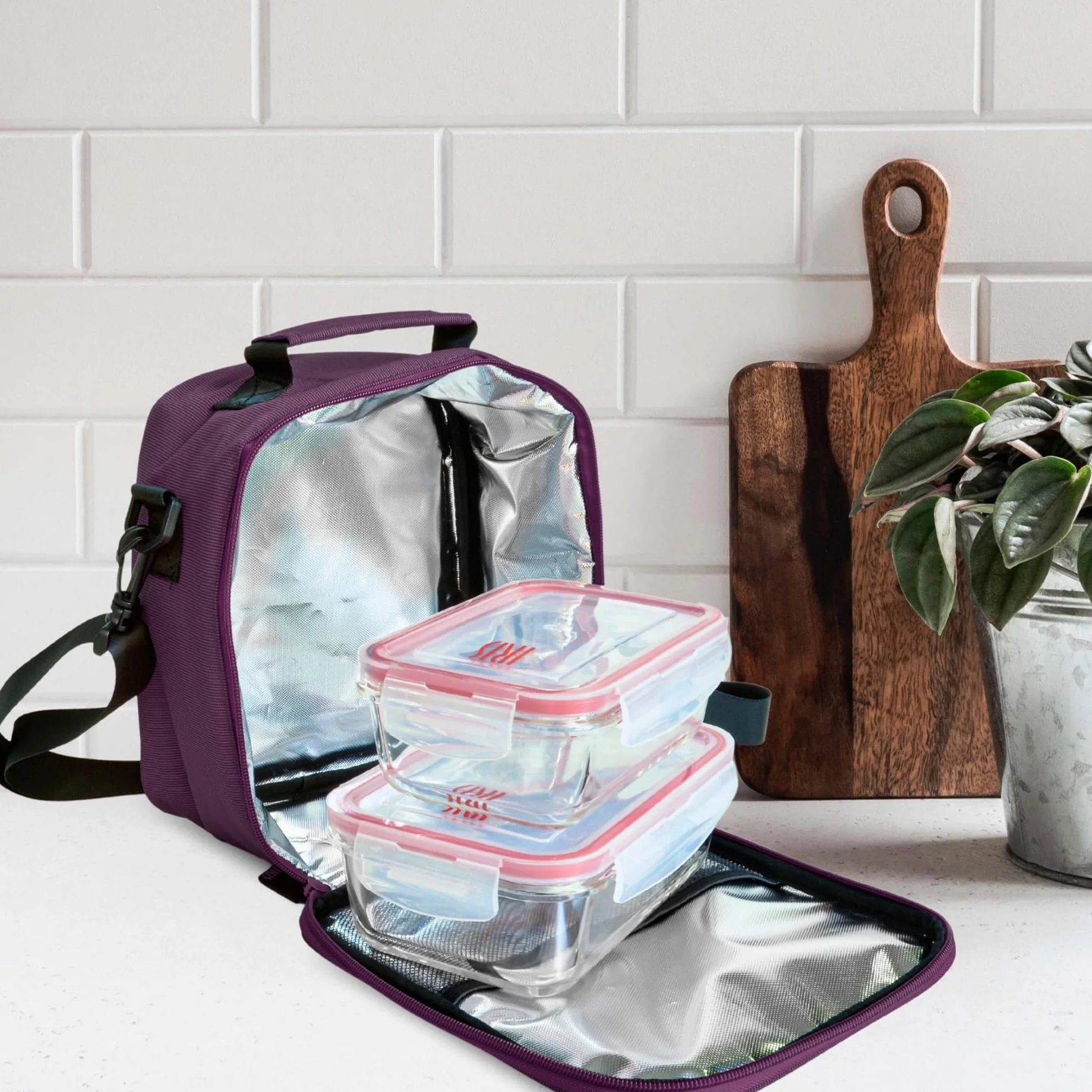 Torba termiczna na żywność 3,8 l – torba na lunch z 2 szklanymi nakładkami 0,57 l 0,84 l, torba izotermiczna z podwójnym zamkiem błyskawicznym, wodoodporne pudełka na lunch do biura, na uczelnię