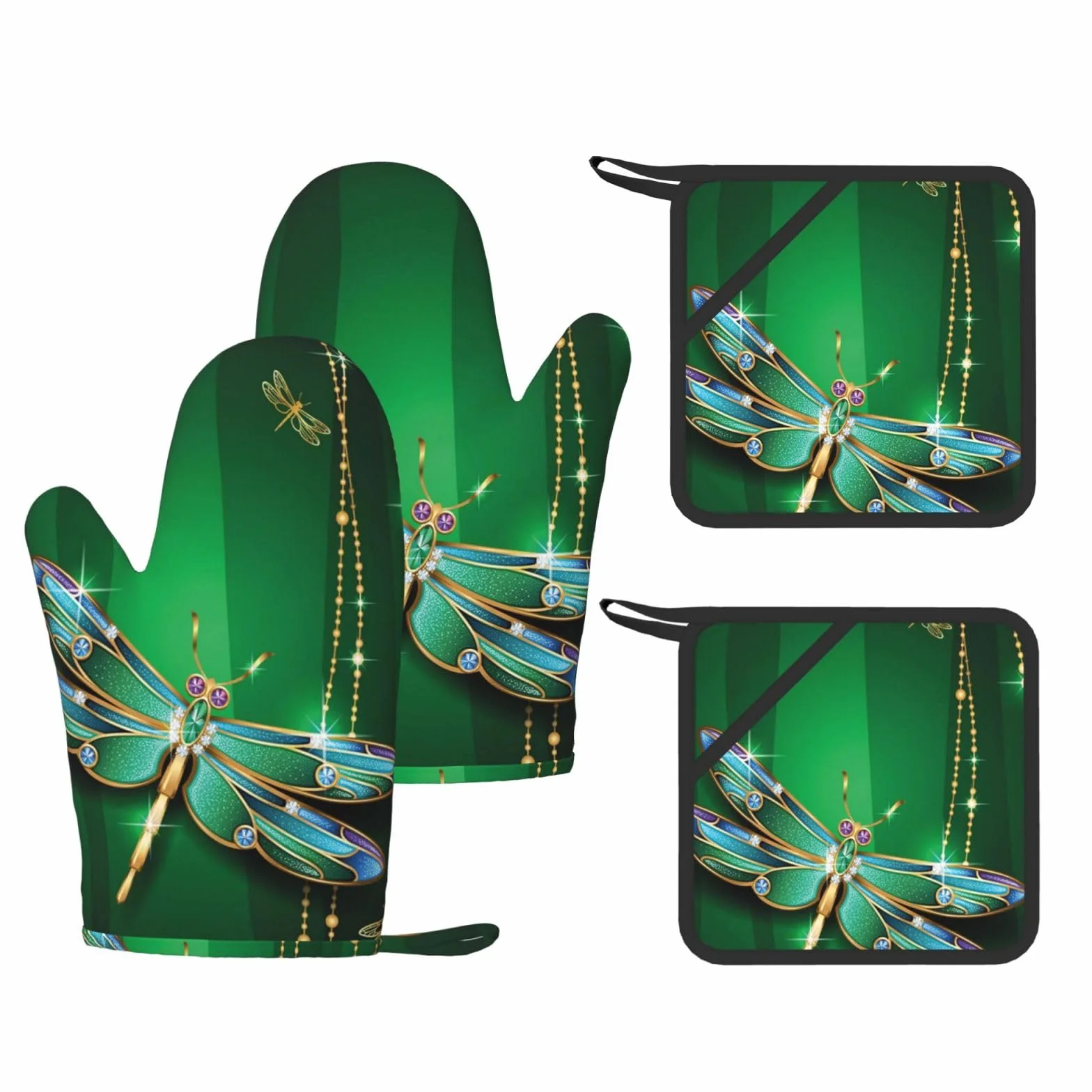 Jewel Dragonfly drukowane żaroodporne rękawice i podkładki silikonowe rękawice kuchenne