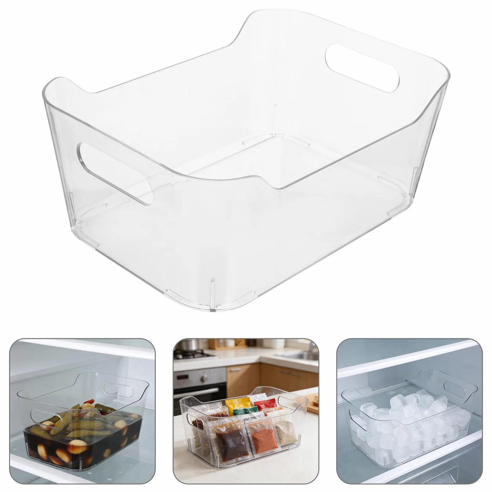 6 Szt. Sztuk Przezroczystych Plastikowych Pojemników Do Przechowywania z Uchwytami Organizer Do Spiżarni Lodówki Szafek Kuchennych i Blatów Odporny Temperaturę