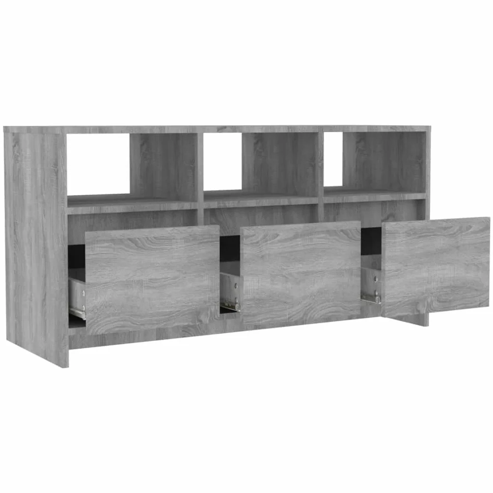 Générique Sonoma szafka pod telewizor szara 102x37,5x52,5 cm drewno inżynieryjne | 3 szuflady, 3 przegródki, przechowywanie DVD i konsoli, łatwe czyszczenie