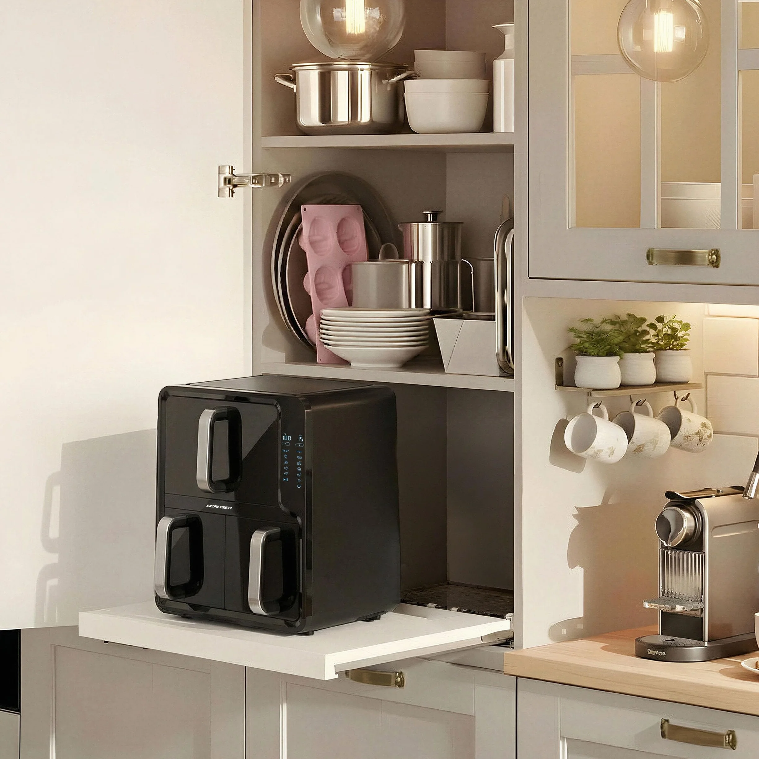 Berdsen Frytkownica Beztłuszczowa Airfryer 12 l Dwukomorowa 2800 W 8 Programów Ekran Dotykowy Czarna