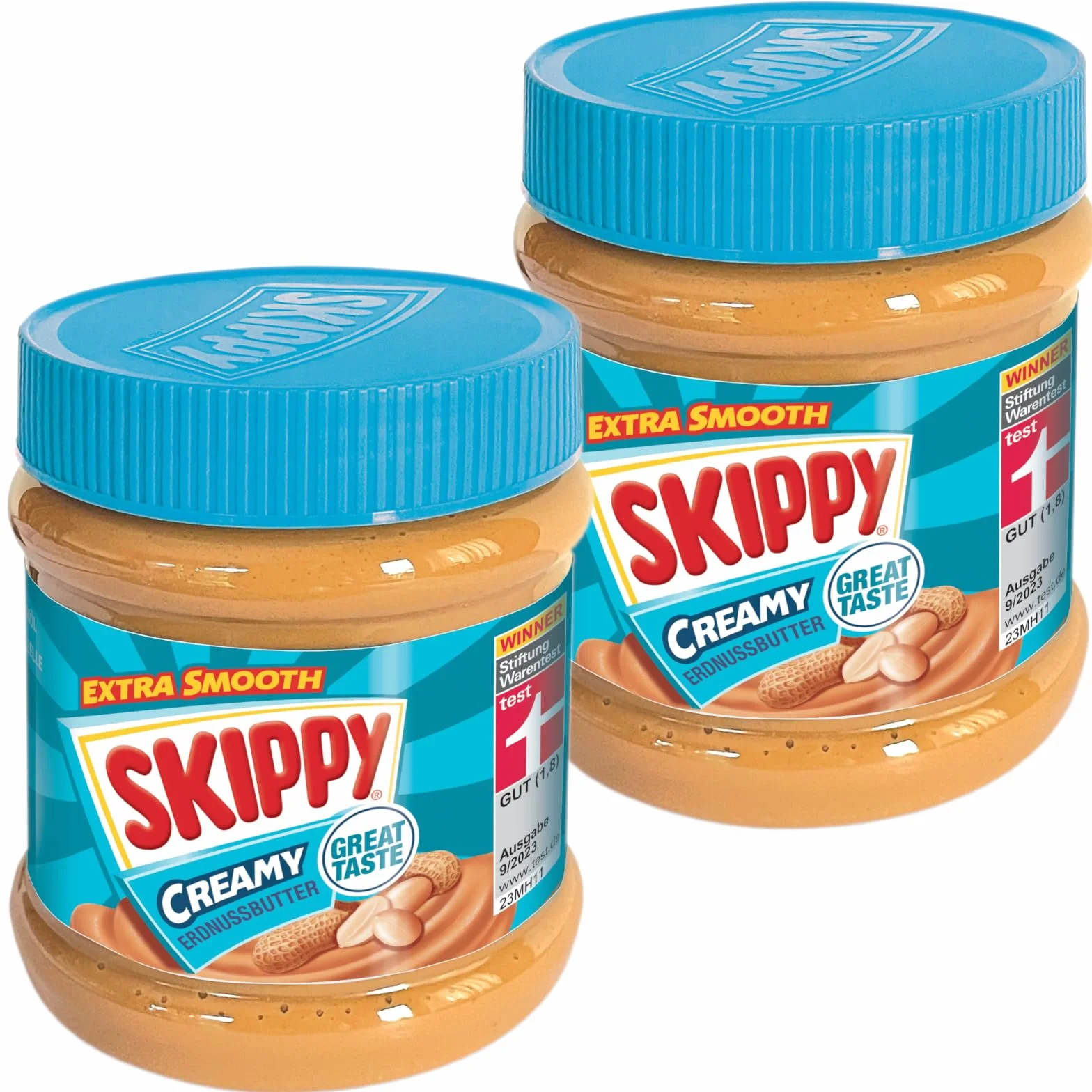SKIPPY 2 x 340 g masło orzechowe "kremowe" masło orzechowe bez oleju palmowego bardzo gładkie i 91% orzeszki ziemne bez kawałków pyszne masło orzechowe o pełnym i kremowym smaku