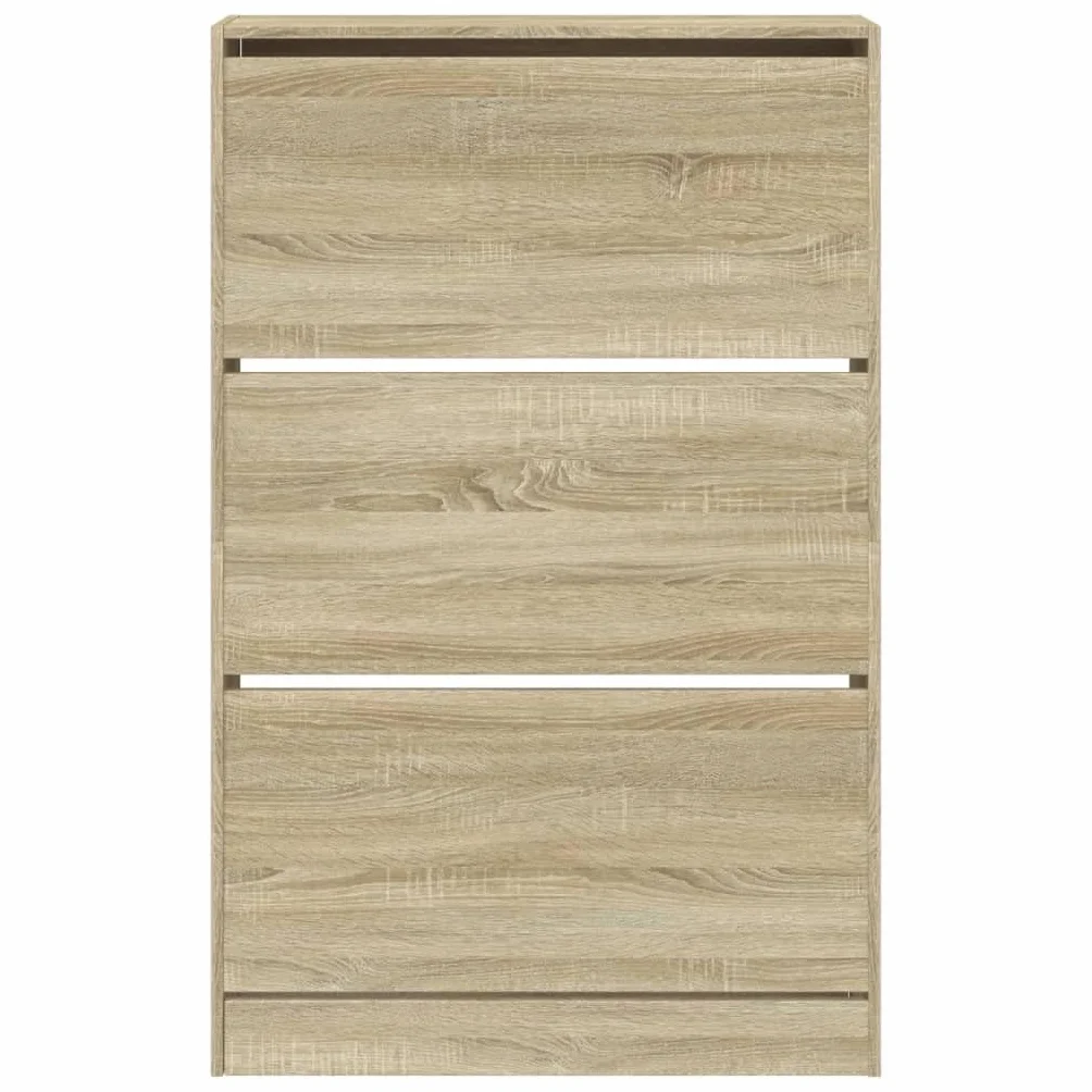 Szafka na buty dąb Sonoma z materiału drewnopochodnego 80 x 21 x 125,5 cm z 3 półkami, zajmuje mało miejsca, do korytarza, przedpokoju, wejścia, schowka, regał na buty, organizer