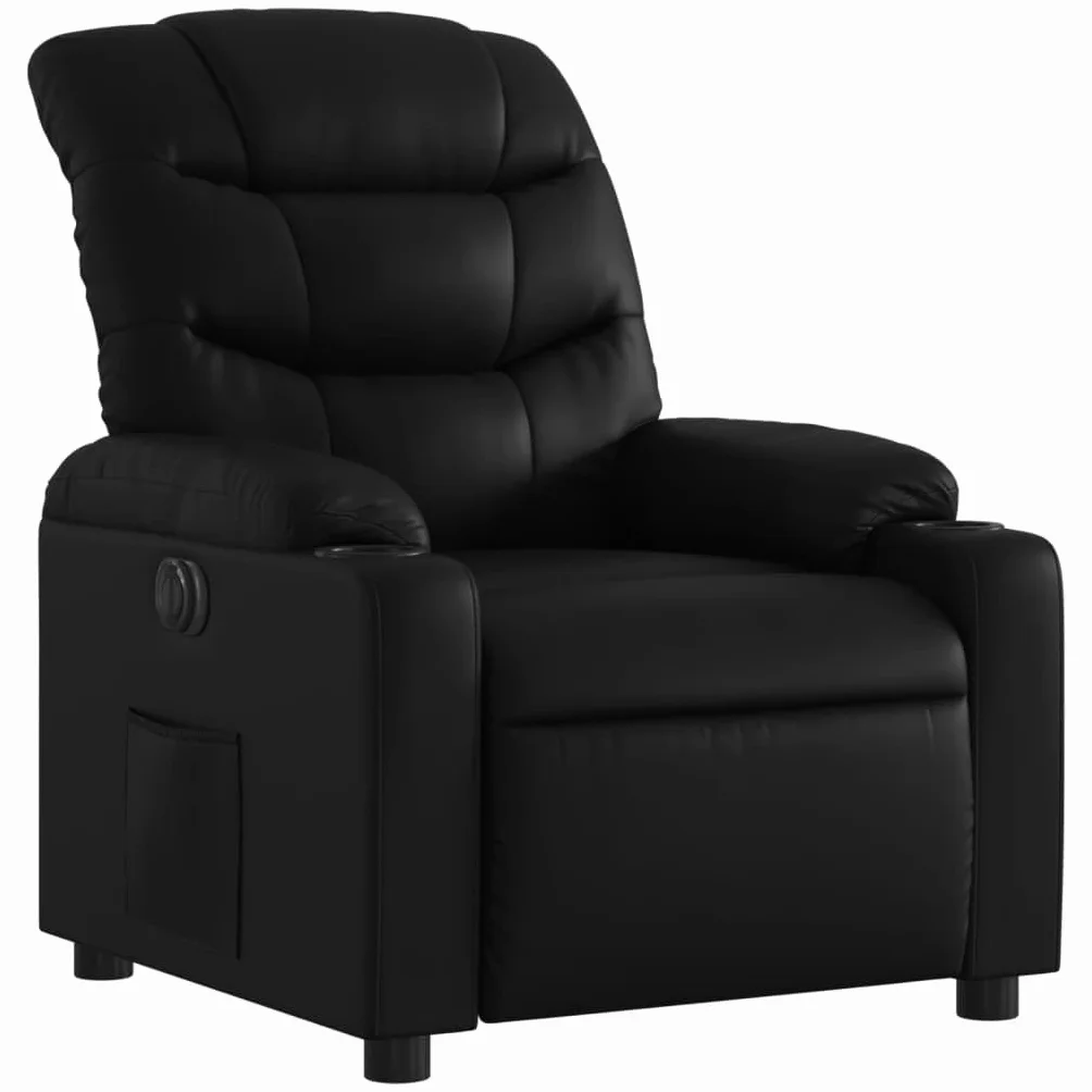 Fotel relaksacyjny elektryczny z funkcją leżenia, czarny, sztuczna skóra, 75,5 x 93 x 99,5 cm, regulowany, z podłokietnikami i oparciem, do salonu, biura, kącik do czytania, ergonomiczny