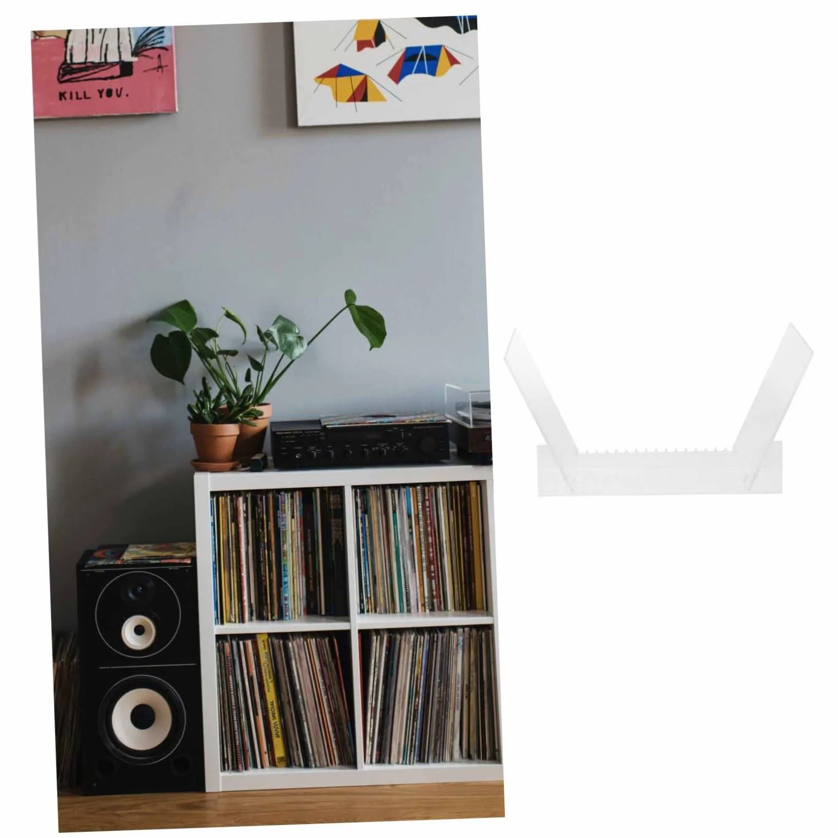 Akrylowy stojak do przechowywania płyt – stylowa półka ekspozycyjna na albumy winylowe, wystrój domu, kolekcja muzyczna, nowoczesne meble domowe