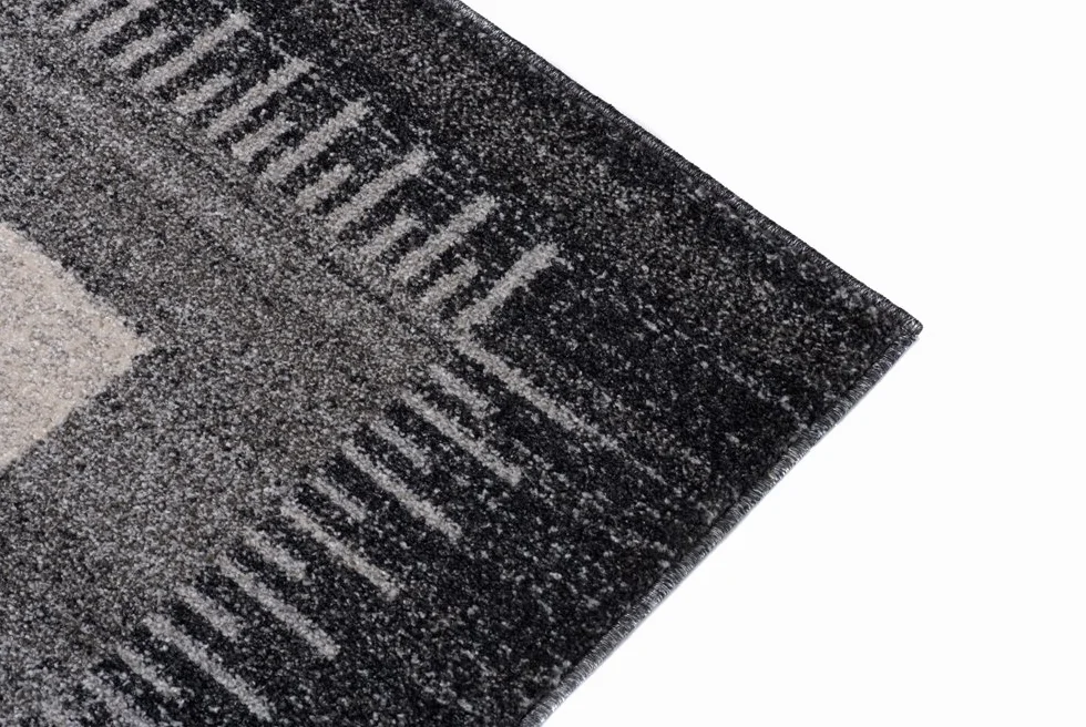 Tapiso® Dywan Sari z krótkim włosiem | melanżowy designerski dywan w kolorze szaro-białym, czarnym, z abstrakcyjnym wzorem w paski, karo, diamenty, idealny do salonu, pokoju gościnnego, jadalni, Ökotex 120 x 170 cm