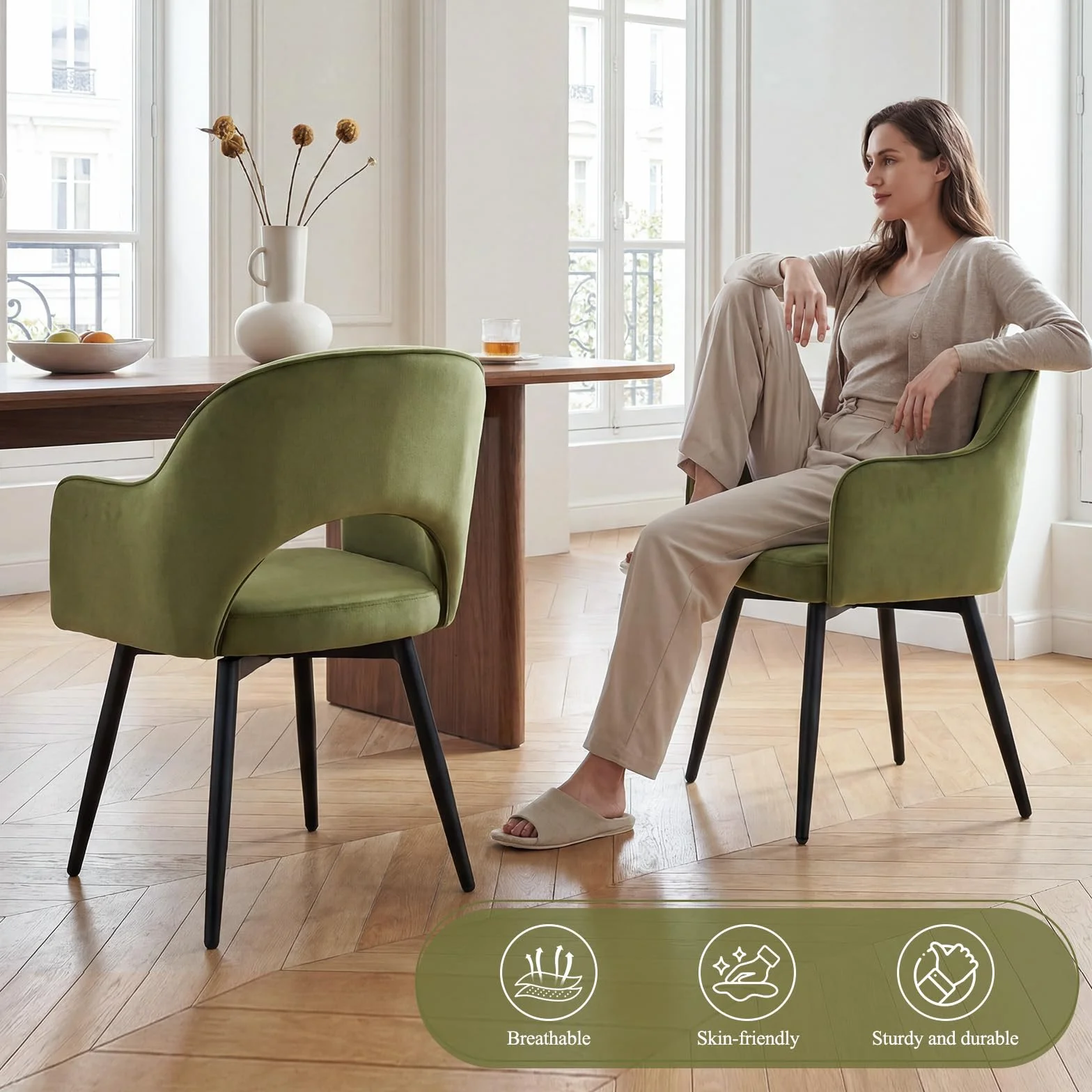 chairus Krzesła do jadalni, zestaw 2 sztuk, aksamitne, obracane o 360°, krzesła kuchenne, krzesła do jadalni, obrotowe, kuchenne z podłokietnikami (zielone)