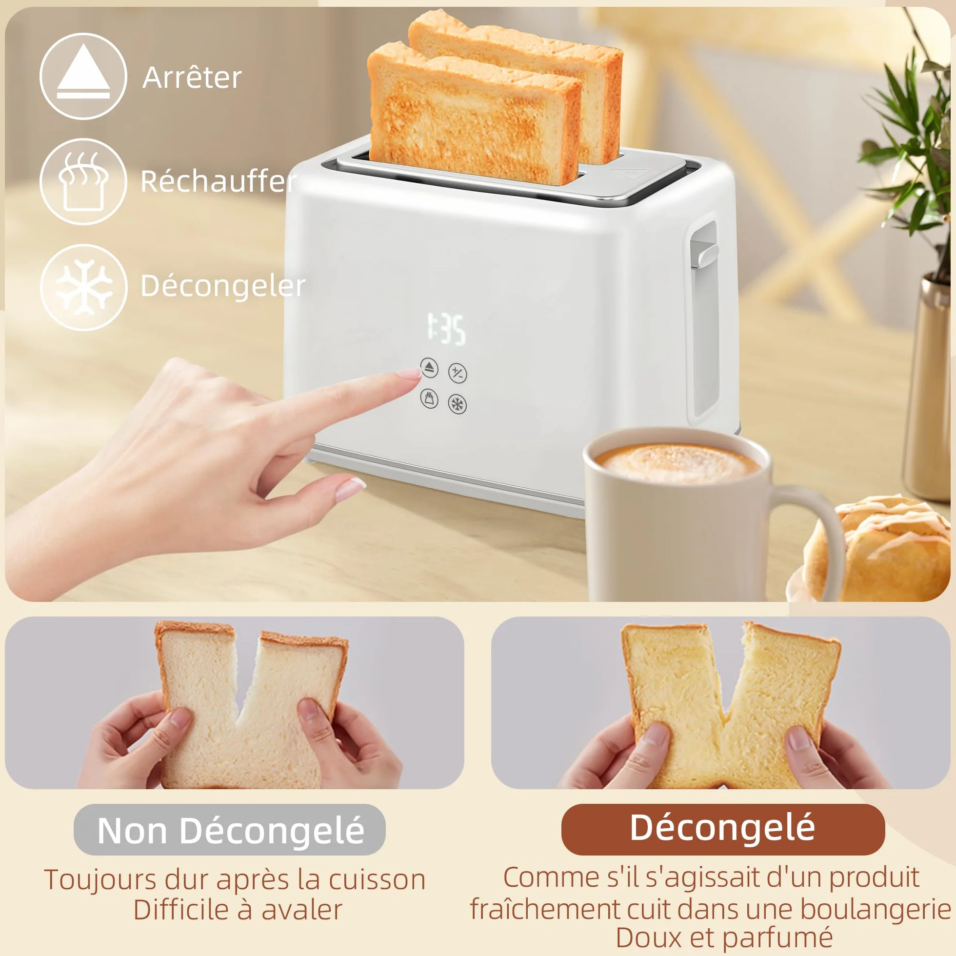 HOMCOM Zestaw czajnika i tostera 2200 W, czajnik ze stali nierdzewnej 1,5 l z izolacją i tosterem, 2 kromki, 7 poziomów brązowienia, rozmrażania, podgrzewania i tacy na okruchy, kremowy
