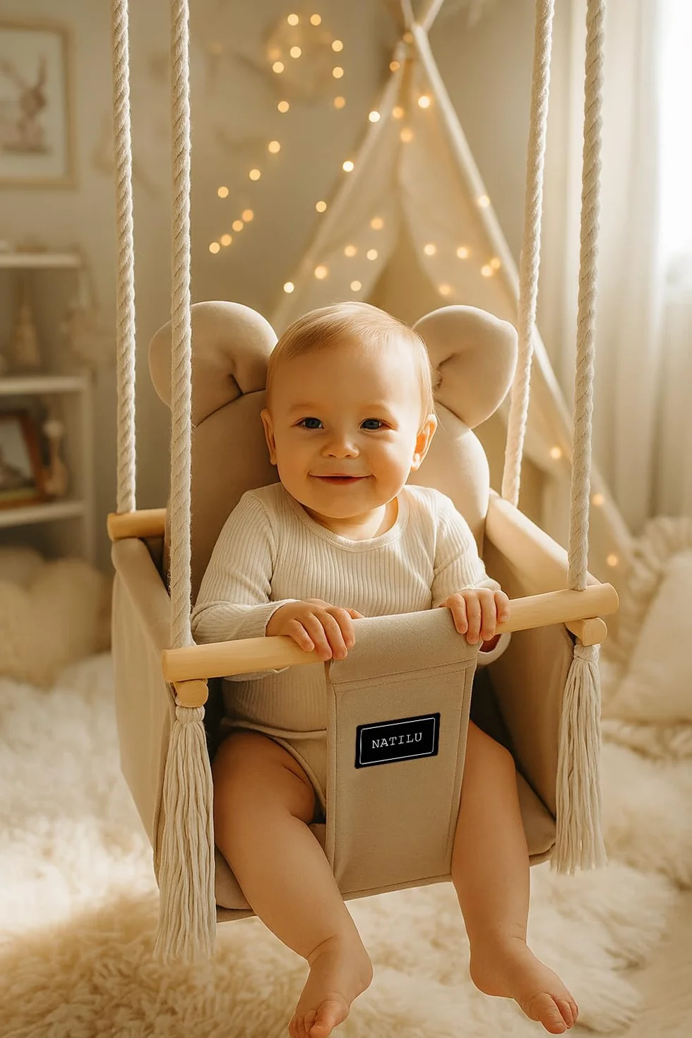 huśtawka dla dzieci do domu i ogrodu (Bear Light Beige)