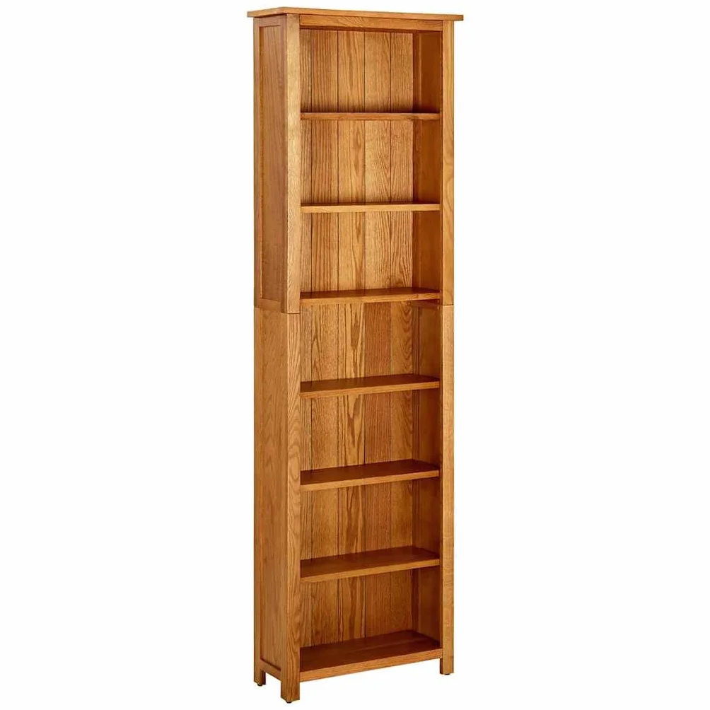 Regał na książki z litego dębu z 7 przegródkami, 60 x 22 x 200 cm, solidna półka do przechowywania książek i dekoracji, stylowe, naturalne wykończenie i funkcjonalne meble