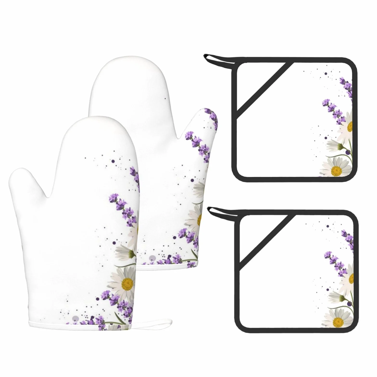 Lavender Flower drukowane żaroodporne rękawiczki i podkładka wielokrotnego użytku rękawice kuchenne