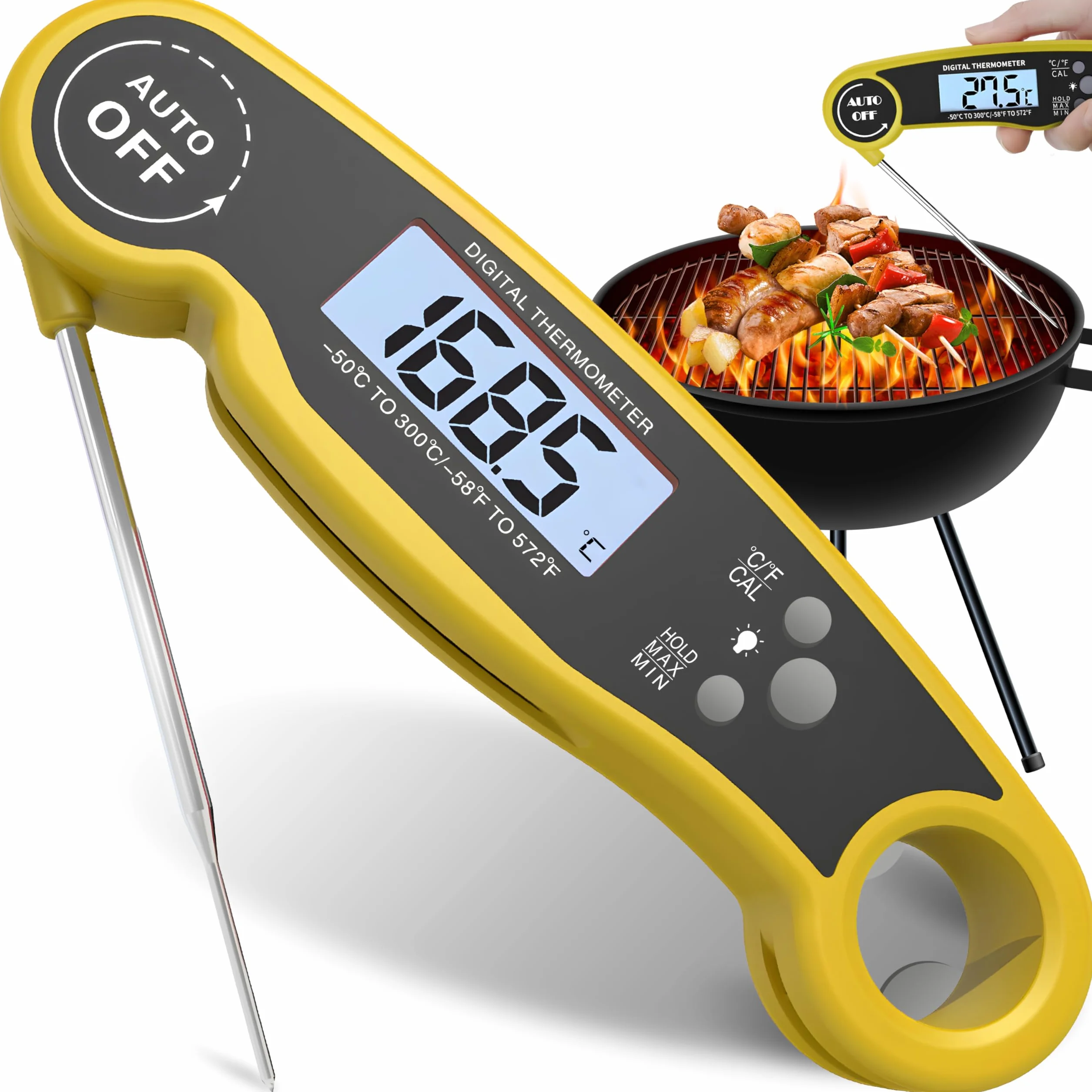 Retoo Termometr do mięsa, termometr do grilla, termometr do smażenia, termometr kuchenny, termometr cyfrowy, natychmiastowy odczyt, ekran LCD 3s, automatyczne wyłączanie, termometr do piekarnika, do