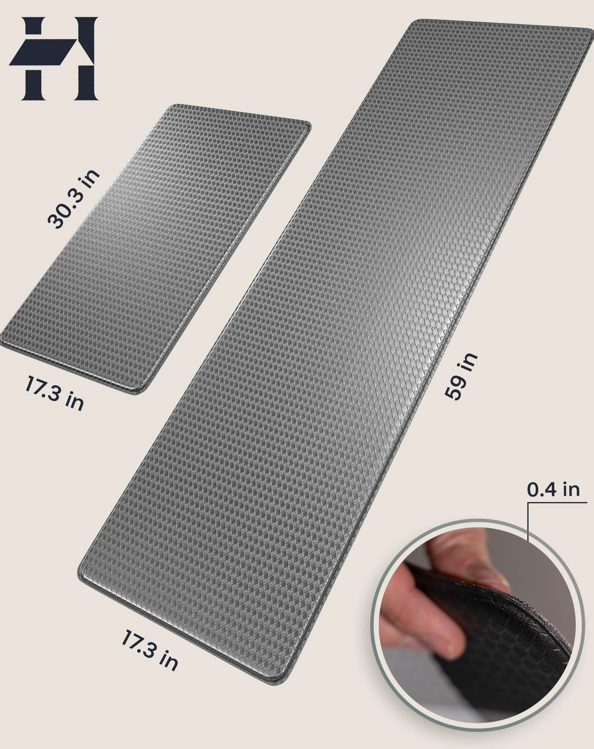 Homergy zestaw 2 mat kuchennych antyzmęczeniowych – pianka memory 10 mm | Ergonomiczne, wodoodporne, antypoślizgowe, łatwe czyszczenie | Dom & biuro – Szary Latarniowy – 44×77 cm i 44×150 cm