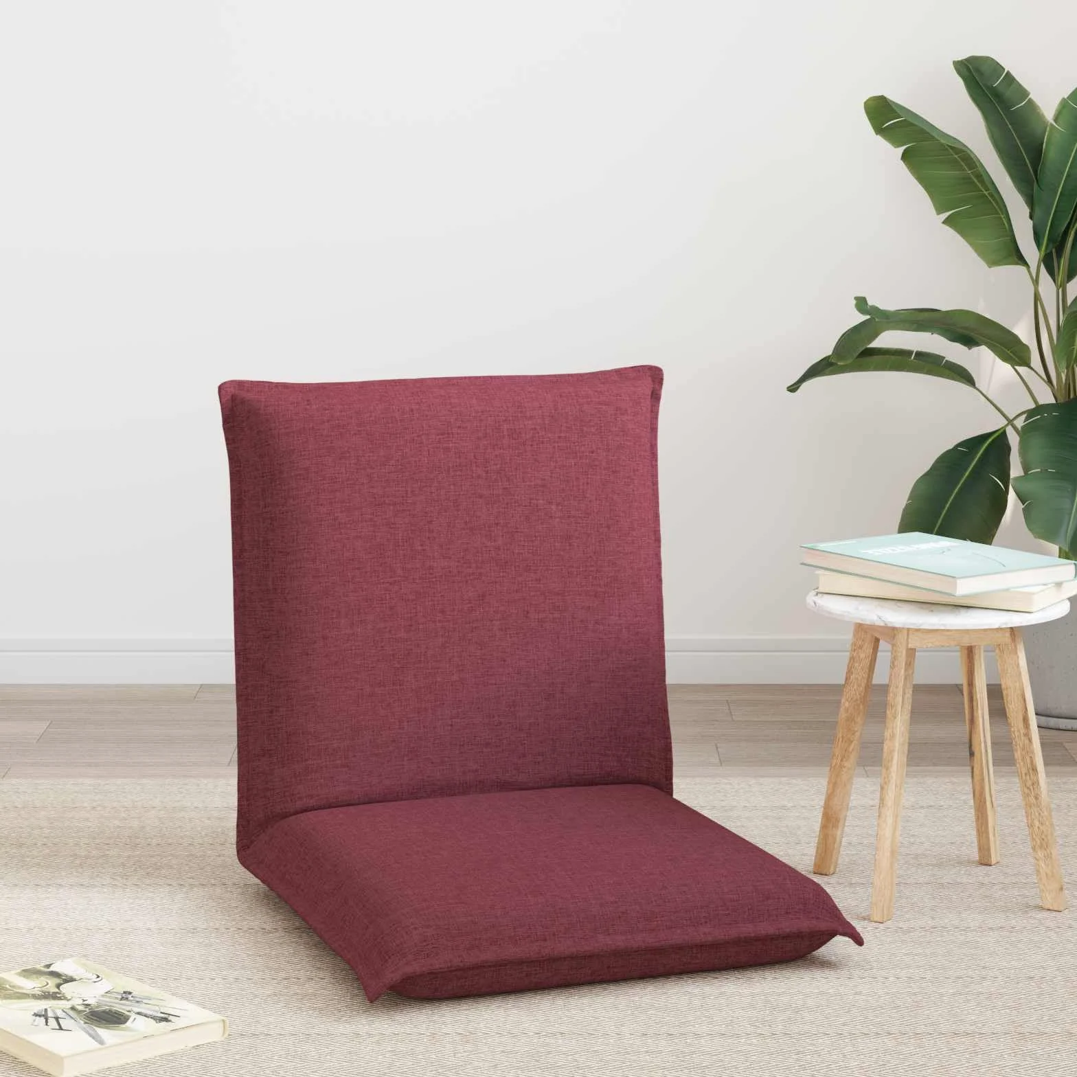 Krzesło podłogowe w kolorze czerwonego wina z materiału 54 x 64 x 59 cm, składane i regulowane oparcie, wyściełane i ergonomiczne, do jogi, medytacji, czytania i grania w pomieszczeniach