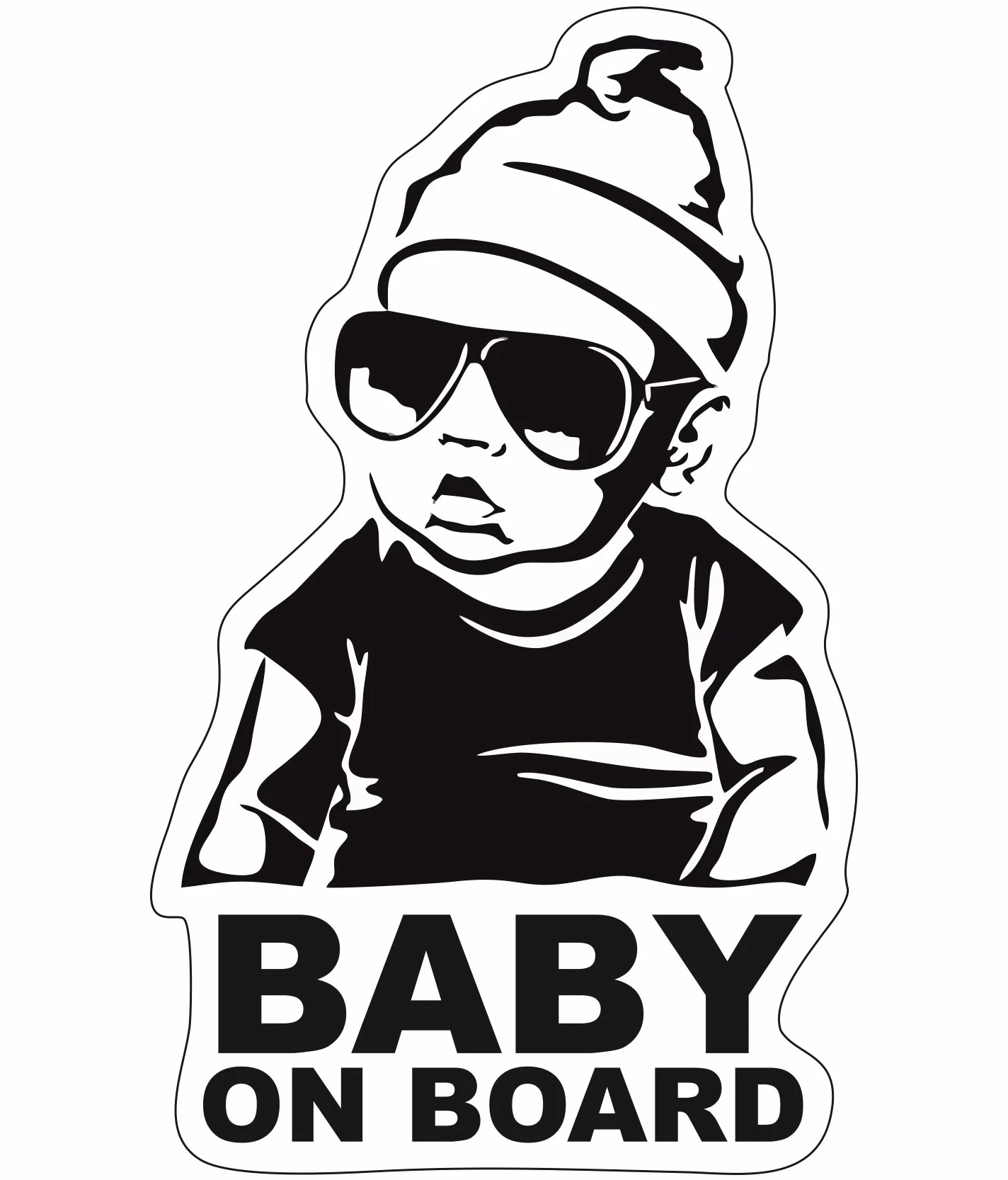 Naklejka na samochód Baby on Board, 12 x 7 cm, najlepsza folia, odporna na UV i warunki atmosferyczne, wodoodporną, Hangover R042 (chłopiec, dziecko na desce)