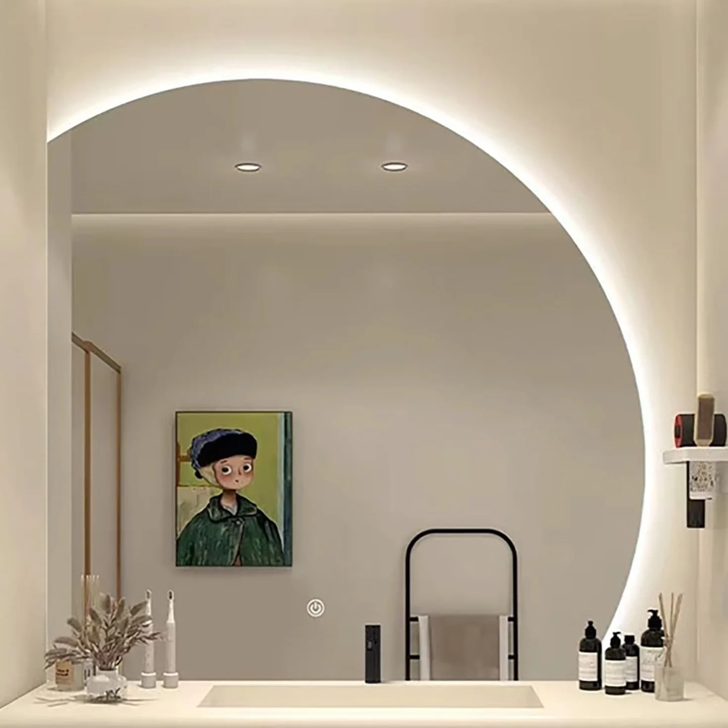 Inteligentne lusterko ścienne przeciwmgielne i regulowane - bezramowe lusterko do makijażu LED - regulowane światło (ciepła biel/zimna biel/neutralna) - 70 x 70 cm (lewa pod cięciem, 40 cali