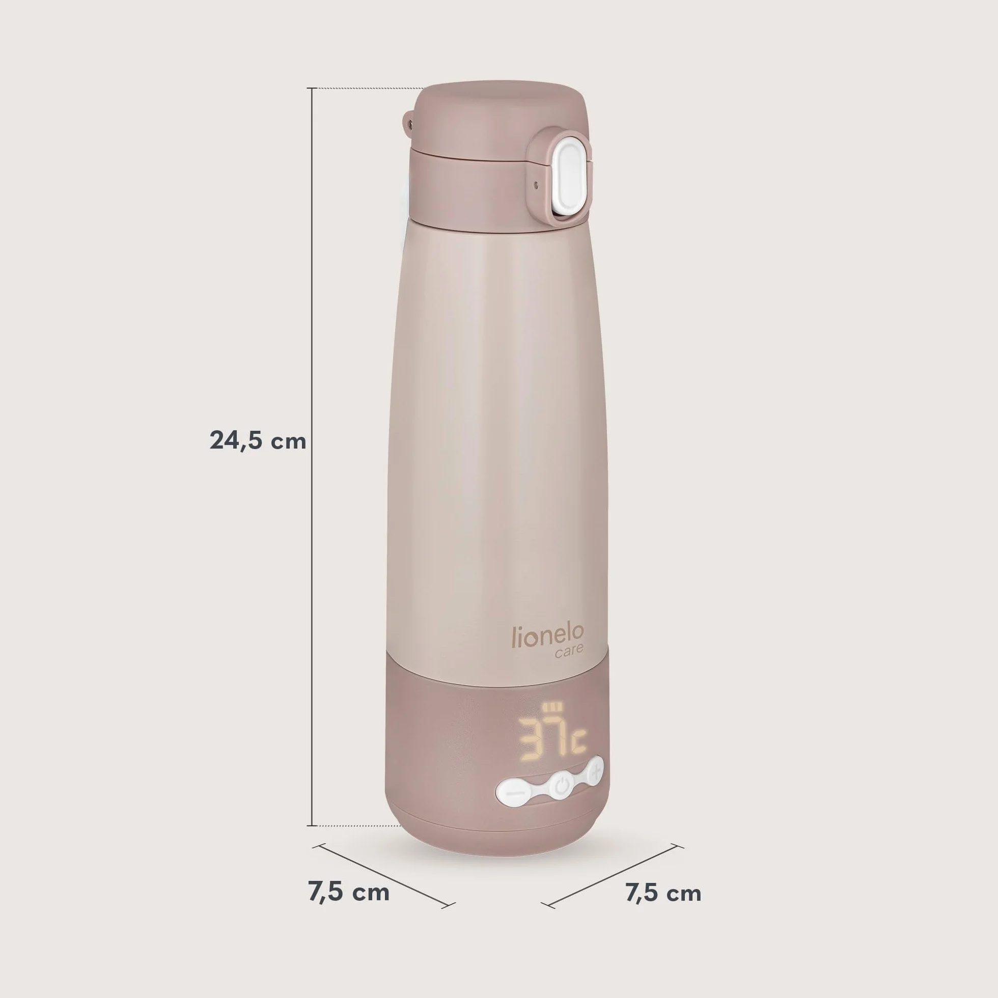 Lionelo Thermup Bottle przenośny podgrzewacz do butelek dla niemowląt, bezprzewodowy, z funkcją ogrzewania, podgrzewa mleko lub wodę w 3,5 min., 37-55 °C, utrzymuje ciepło do 20 h, stal nierdzewna