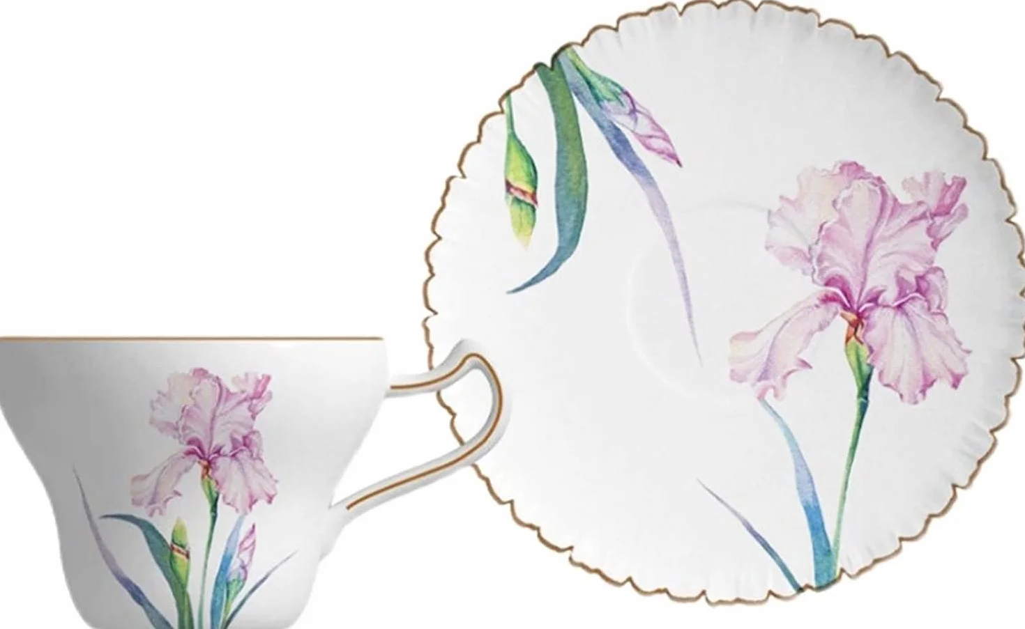 porcelanowa filiżanka i spodek, filiżanka do kawy, Ceramiczny kubek do kawy i spodek z wzorem Iris, porcelanowy zestaw do herbaty dla kobiet, filiżanki do latte