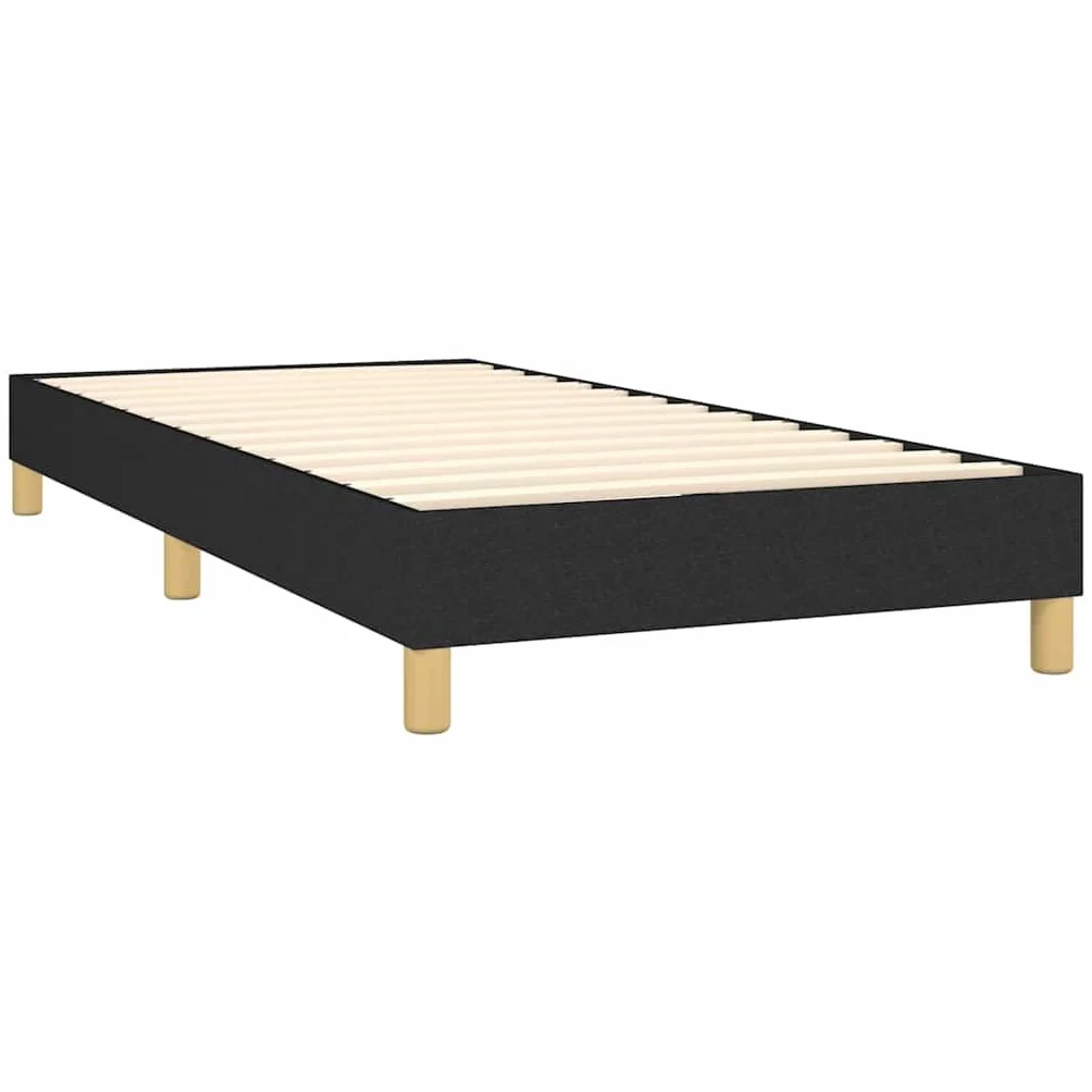 Z materacem z diodami LED regulowany zagłówek 80x200 cm czarny | Łóżko kontynentalne z materacem sprężynowym LED czarne 80x200 cm tkanina z zagłówkiem
