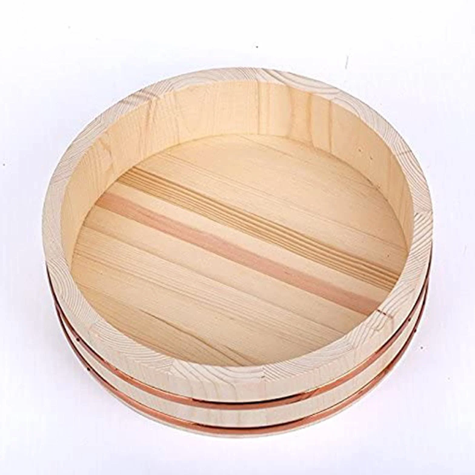 Hangiri Sushi Oke miska do mieszania ryżu, duża drewniana wanna z miedzianymi taśmami, 48 cm, idealna do chłodzenia i wchłaniania wody z ryżu