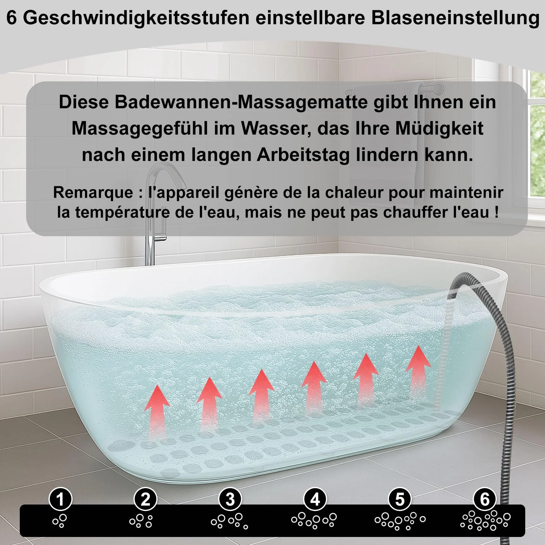 Mata do wanny spa, mata bąbelkowa, mata do wanny z hydromasażem z poduszkami, antypoślizgowe przyssawki, przenośny masażer do kąpieli bąbelkowej z 6 prędkościami, do relaksu w domu