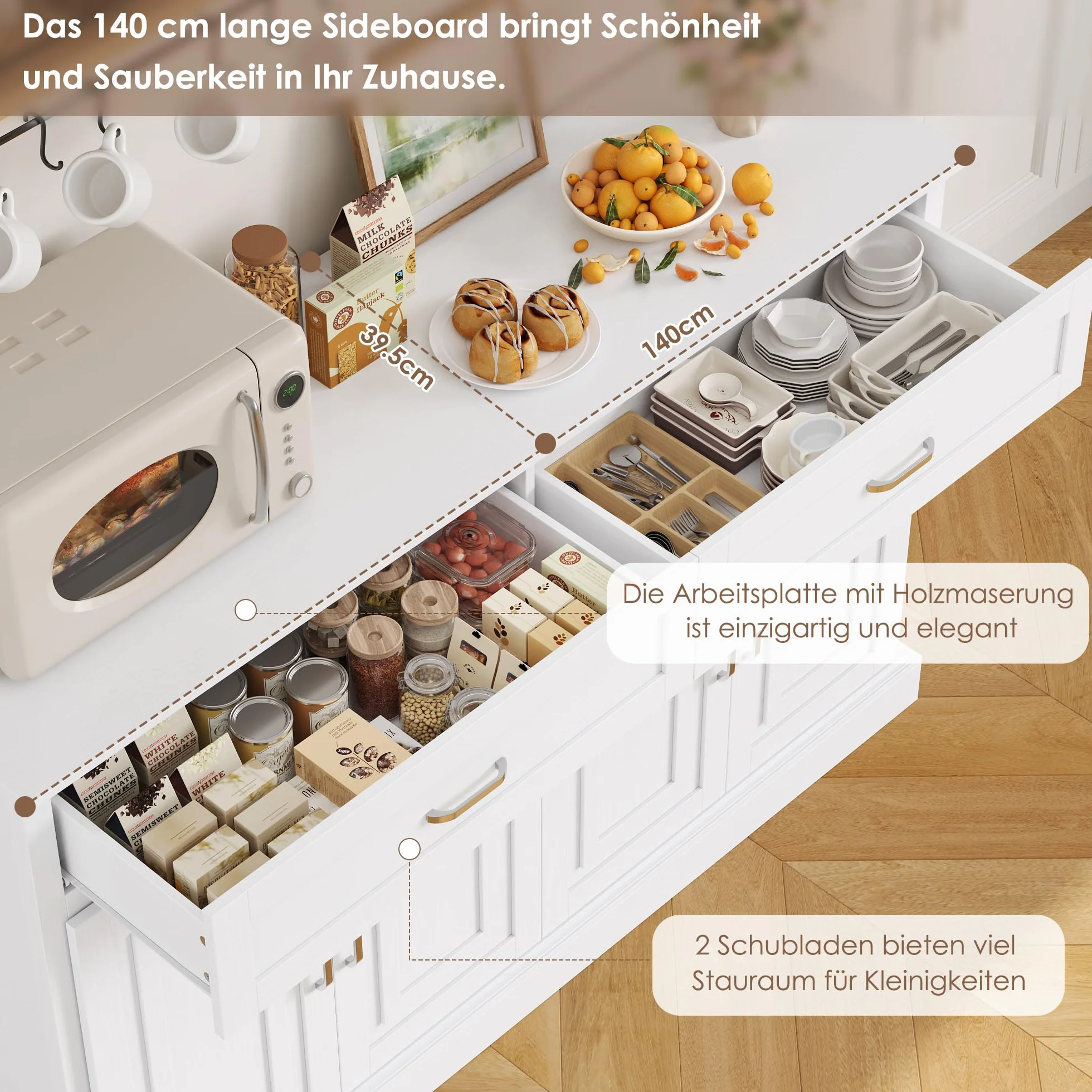 FirFurd Szafka kuchenna z blatem o szerokości 140 cm, biała