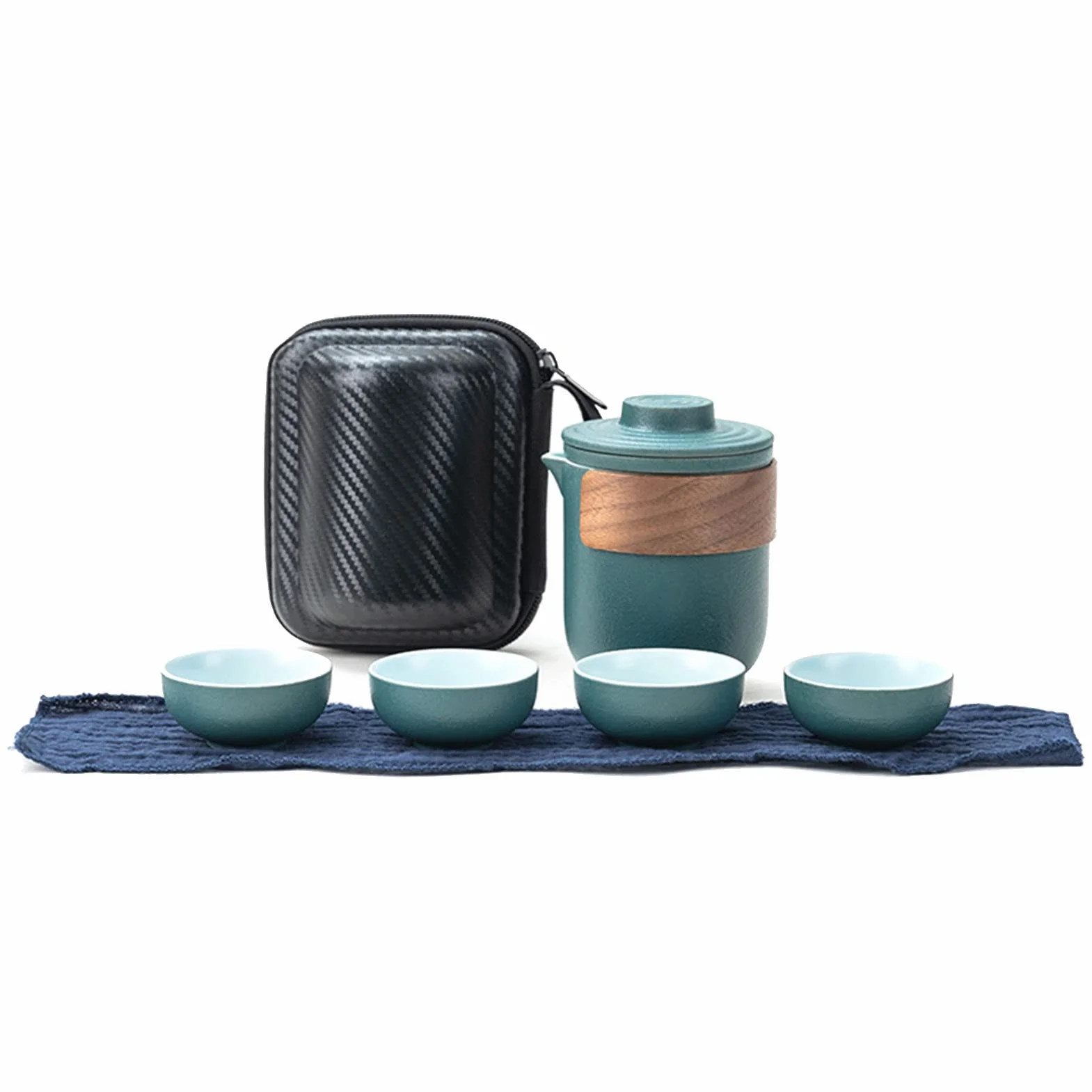 Mini podróżny zestaw ceramicznych dzbanków do herbaty, odporny na oparzenia, podróżny, przenośny mini ceramiczny zaparzacz do herbaty, z torbą do przechowywania, na zewnątrz, zielony garnek z 4