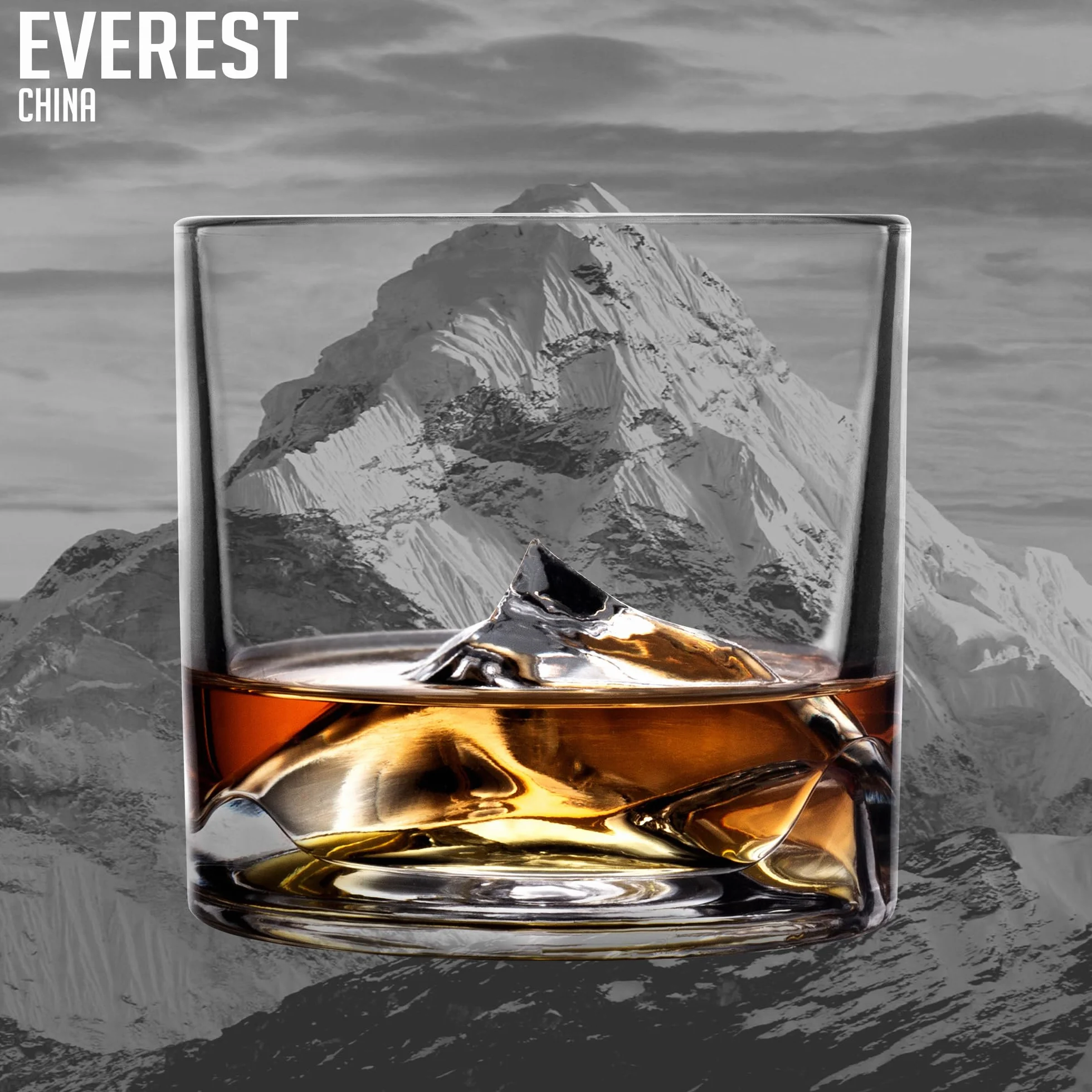 LIITON Mount Everest Ciężkie kryształowe szklanki do whisky, zestaw 2 sztuk, grube, zamrażalne szklanki do burbona, po 0,5 kg, prezenty do whisky premium dla mężczyzn, mrożone kryształowe koktajle